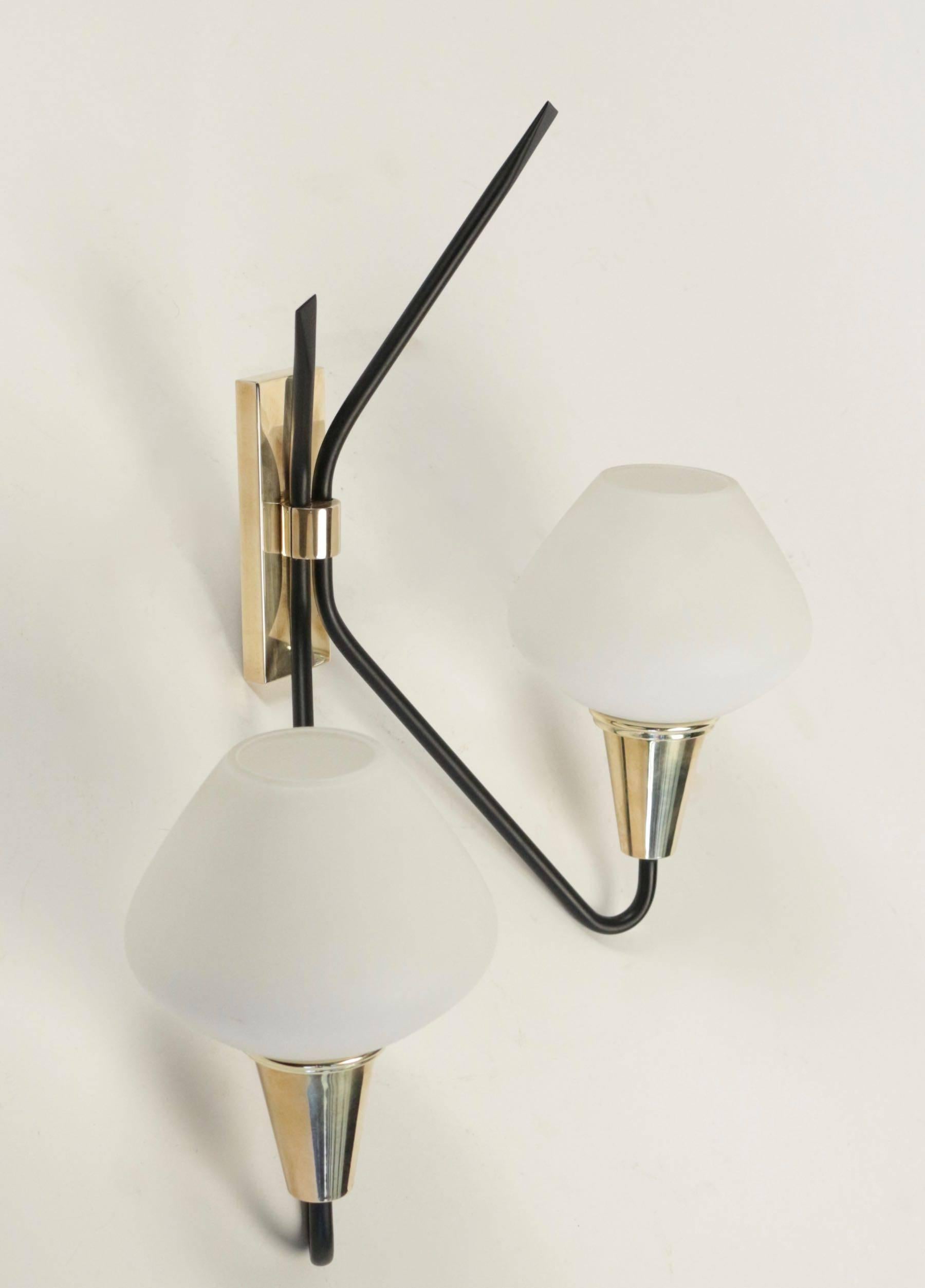 Mid-20th Century Pair of Asymmetrical Sconces by Maison Arlus, 1950