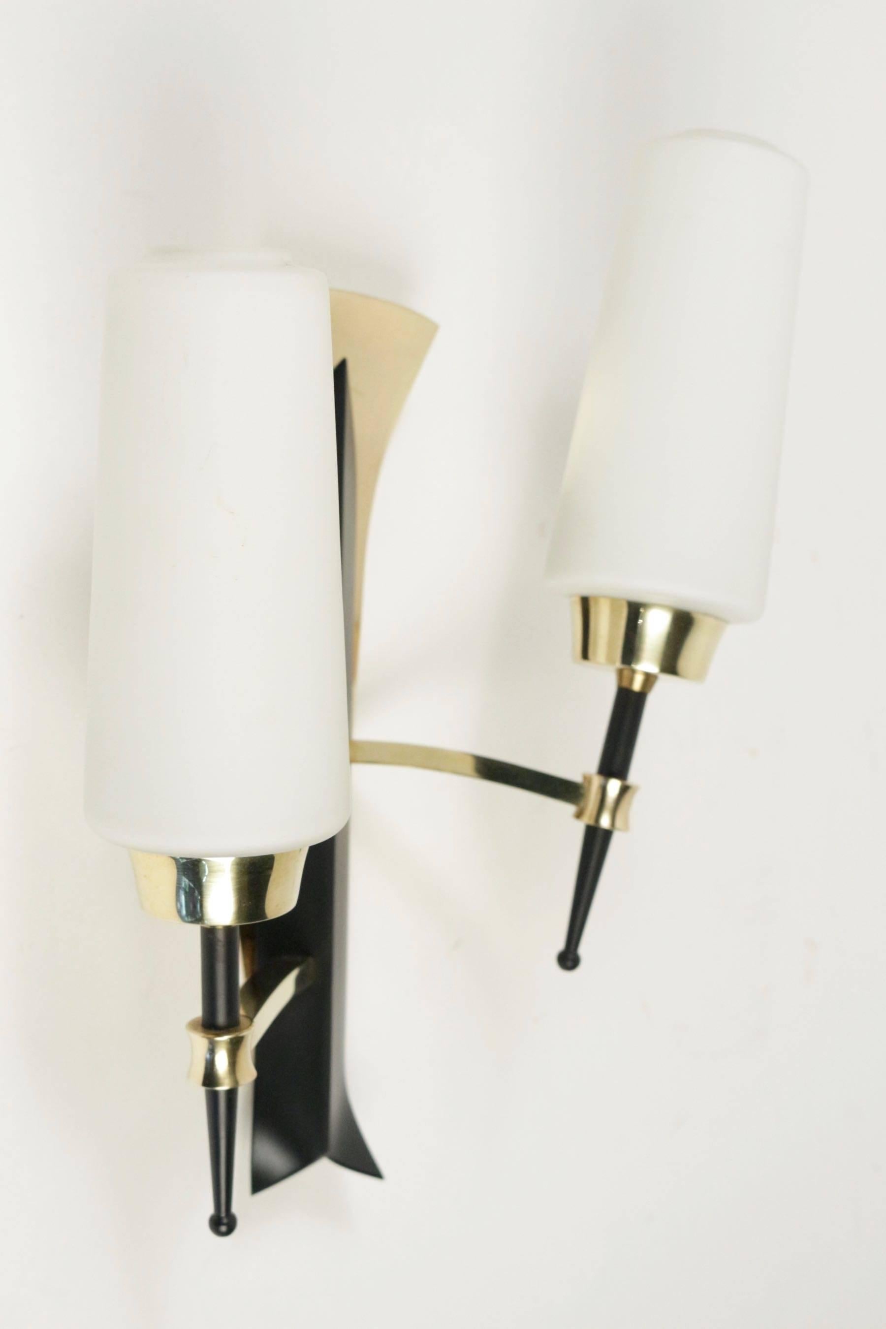 Brass 1950 Pair of Sconces by Maison Lunel