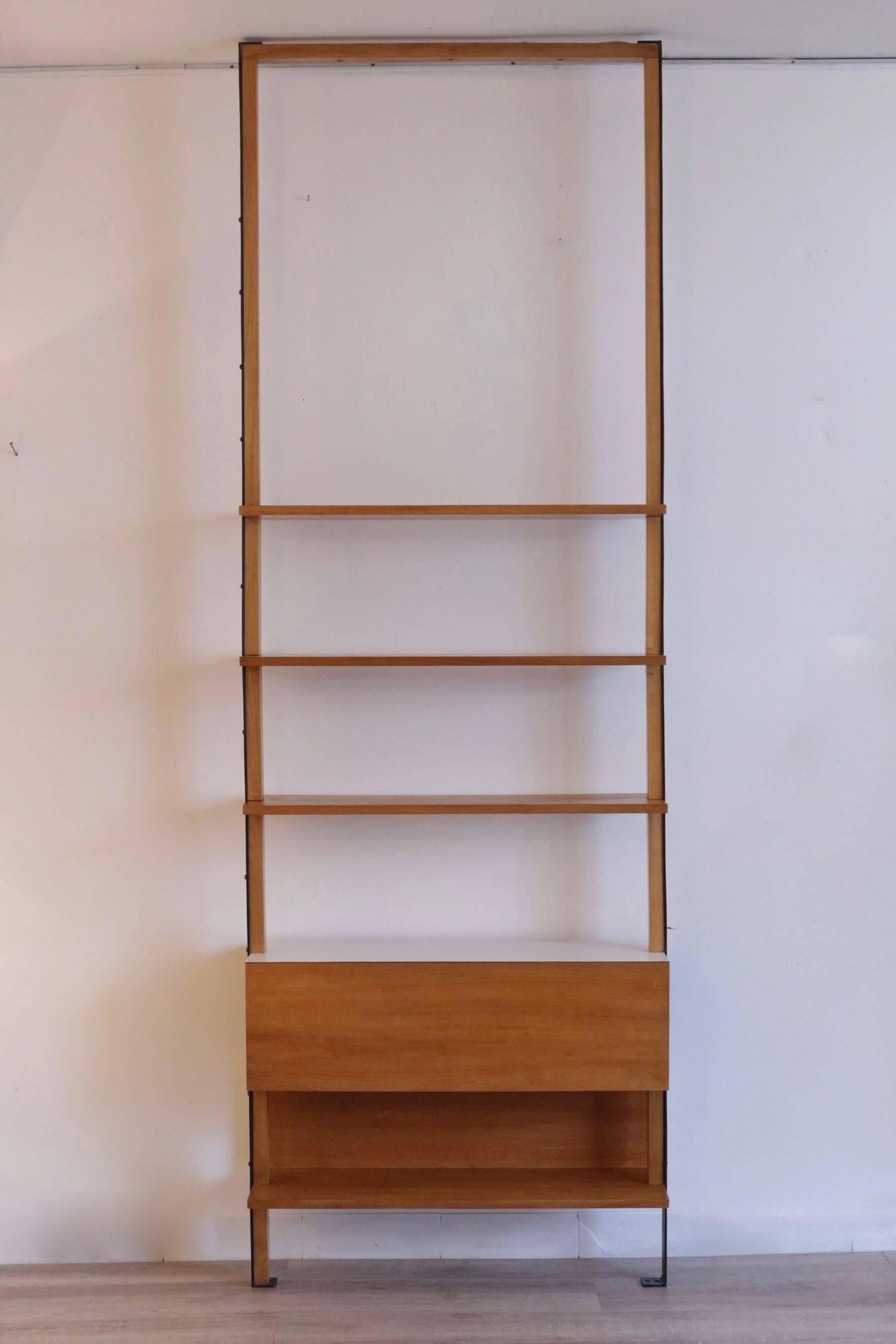 Iron 1950 Cherrywood Bookshelf Attributed to Pierre Guariche