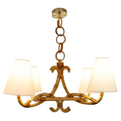 1950 Rattan-Kronleuchter von Louis Sognot