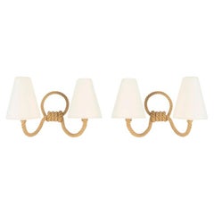1950 Pair of “Audoux Minet” rope wall sconces