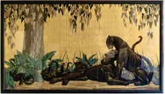 Large Decorative panel “Family of Panthers at Rest" signed