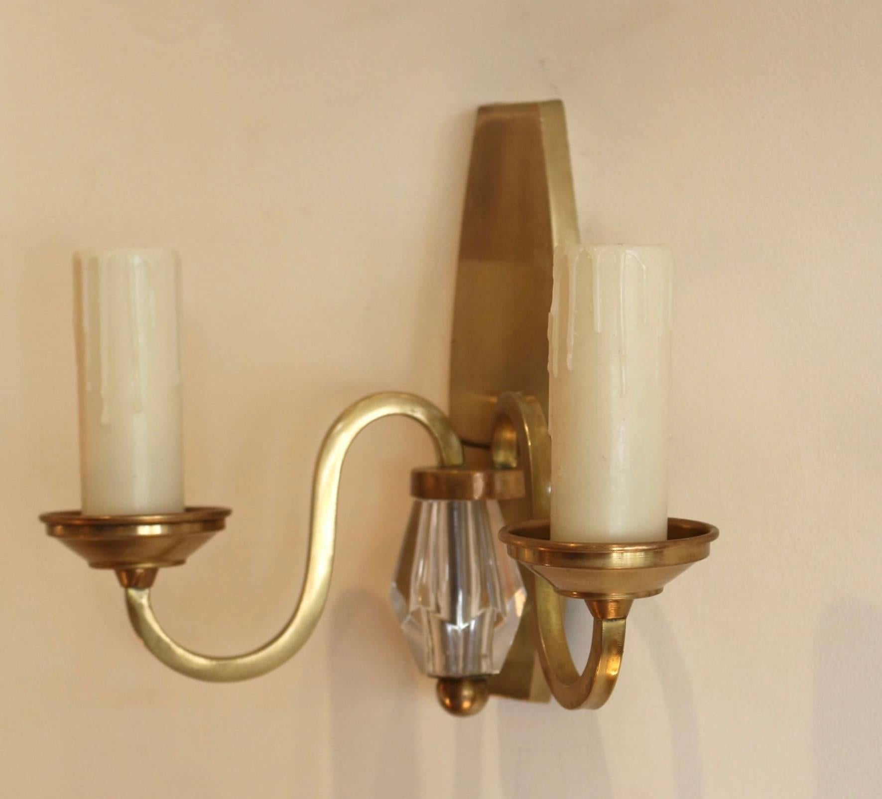 Mid-20th Century 1940s Bronze Pair of Sconces Attributed to Jules Leleu