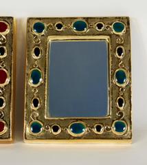 1960s Pair of "Jewels Mirror", Enameled Ceramic, François Lembo