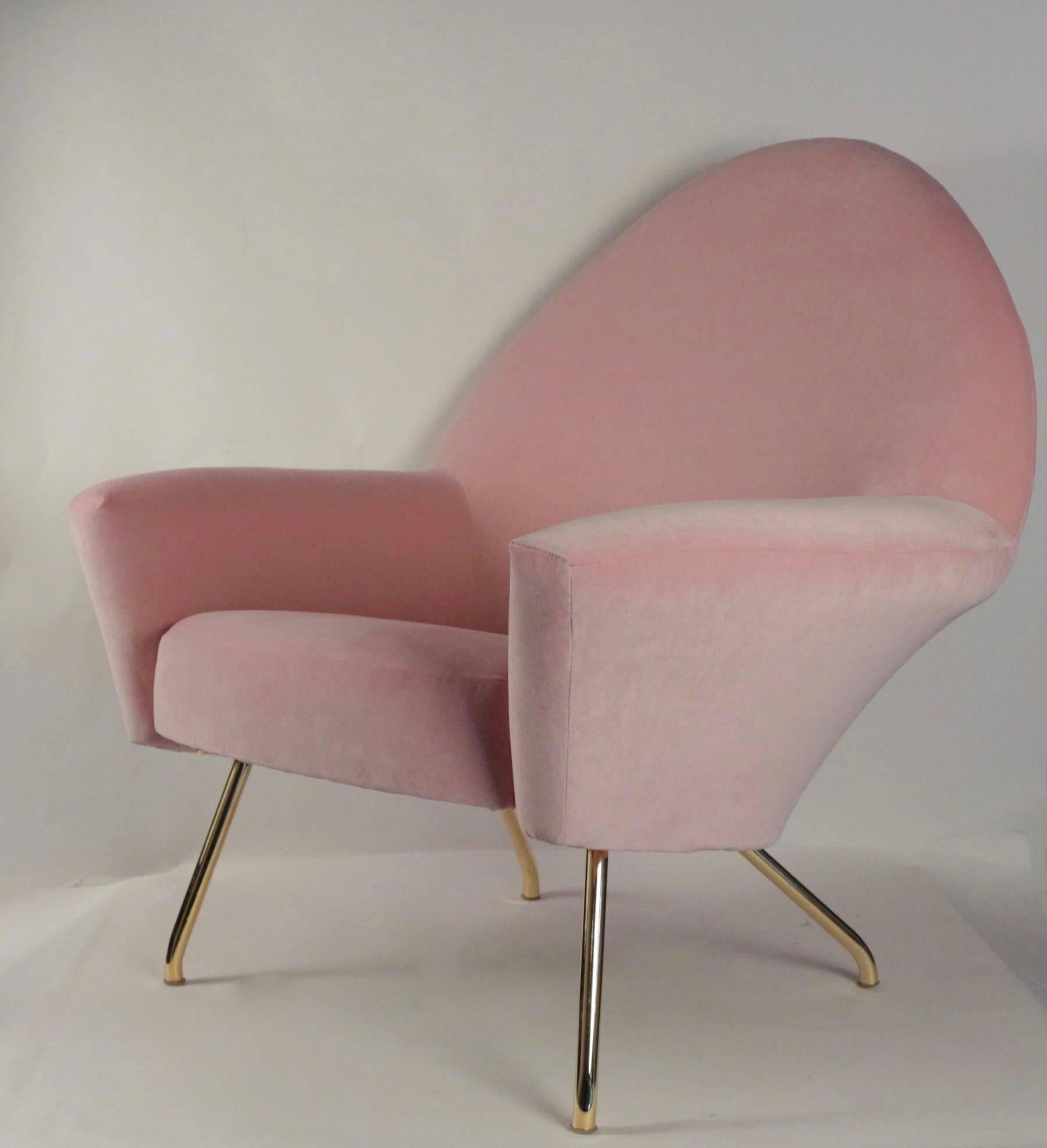 1950s Pair of Armchair, Model 770 by Joseph Andre Motte, Pink Velvet and Brass 2