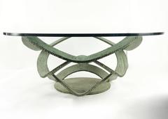 1960 Brutalist Coffee Table in Wrought Iron, Verdigris Patina