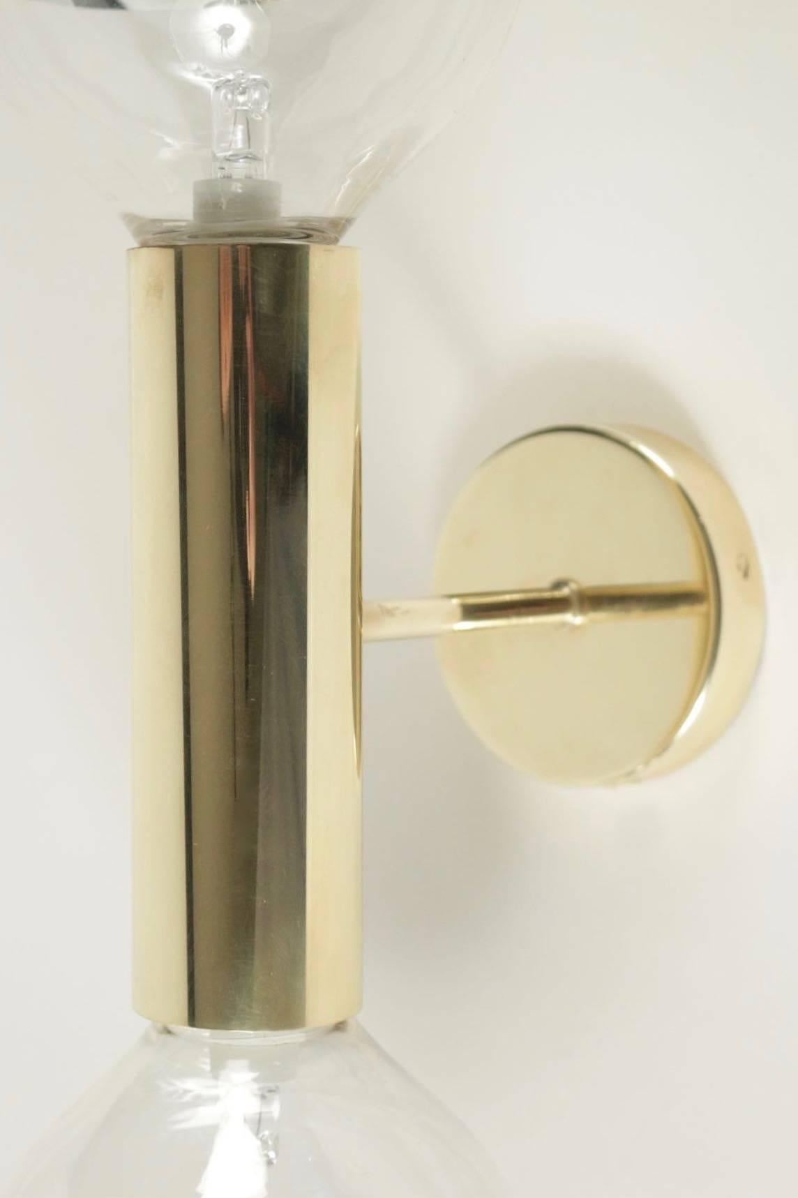 Mid-Century Modern 1960s Large Pair of Double Brass Sconces Attributed to Hans Agne Jakobsson