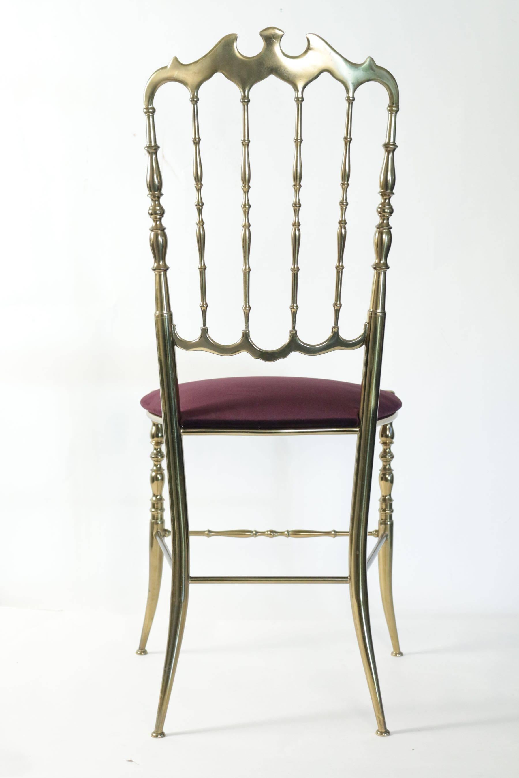 Mid-20th Century 1950s Pair of Brass Chiavari Chairs