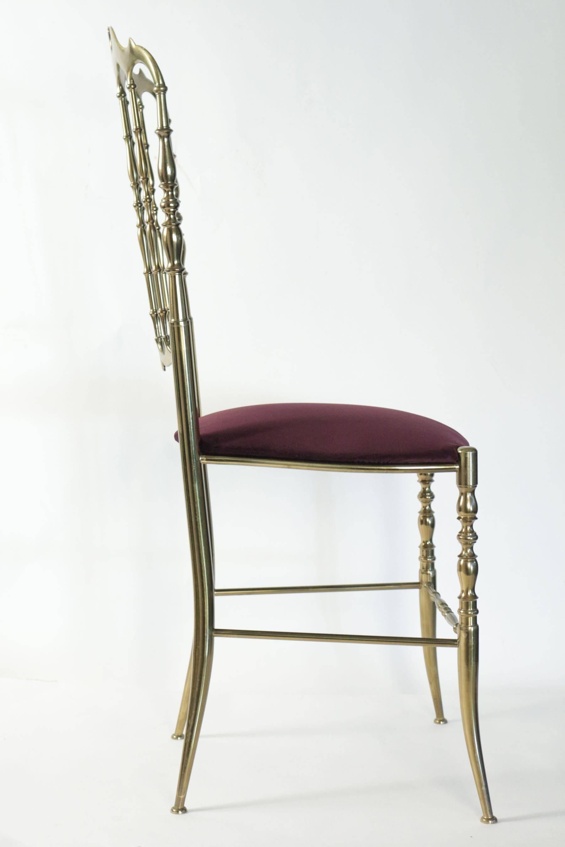 Italian 1950s Pair of Brass Chiavari Chairs