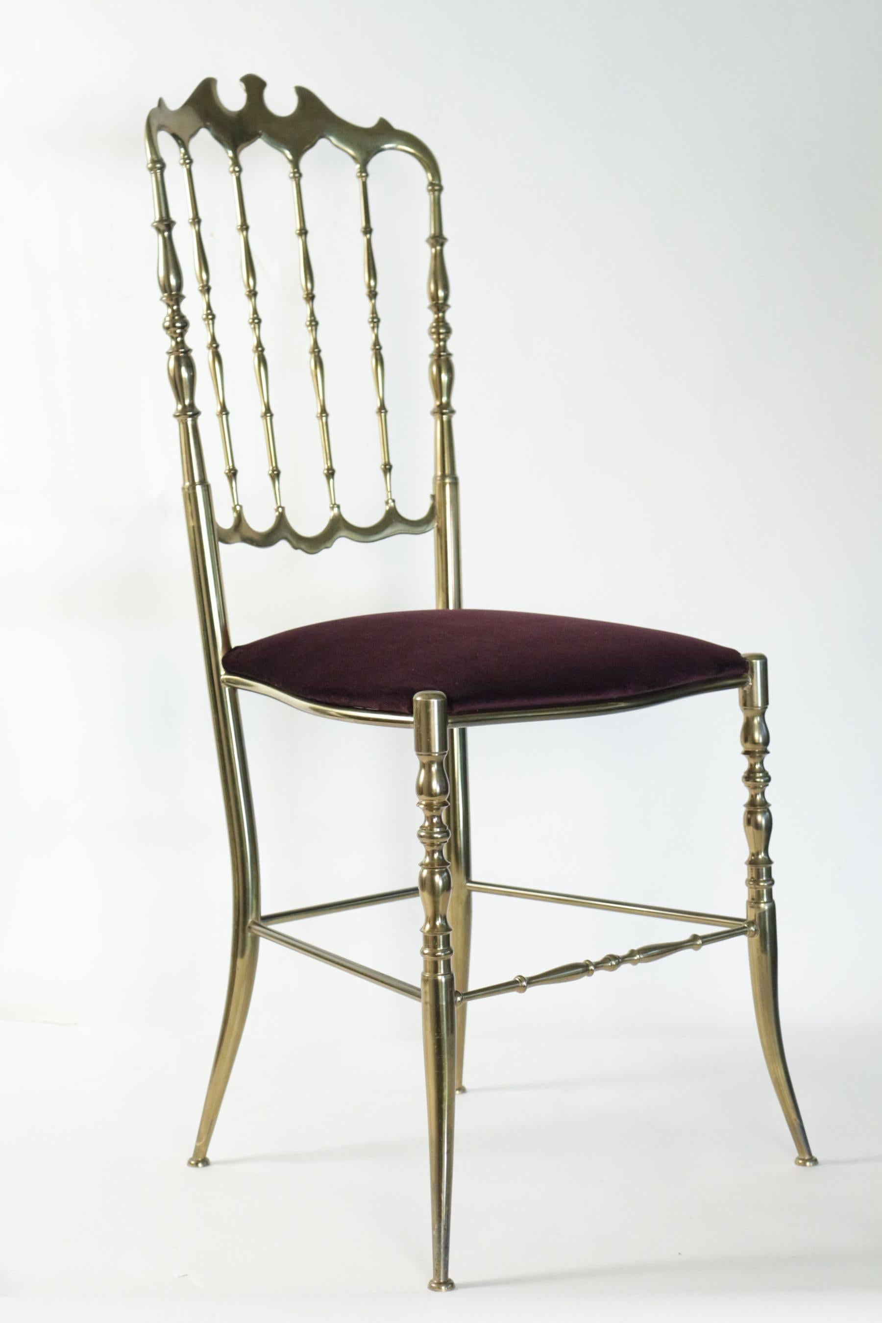 1950s Pair of Brass Chiavari Chairs In Good Condition In Saint-Ouen, FR