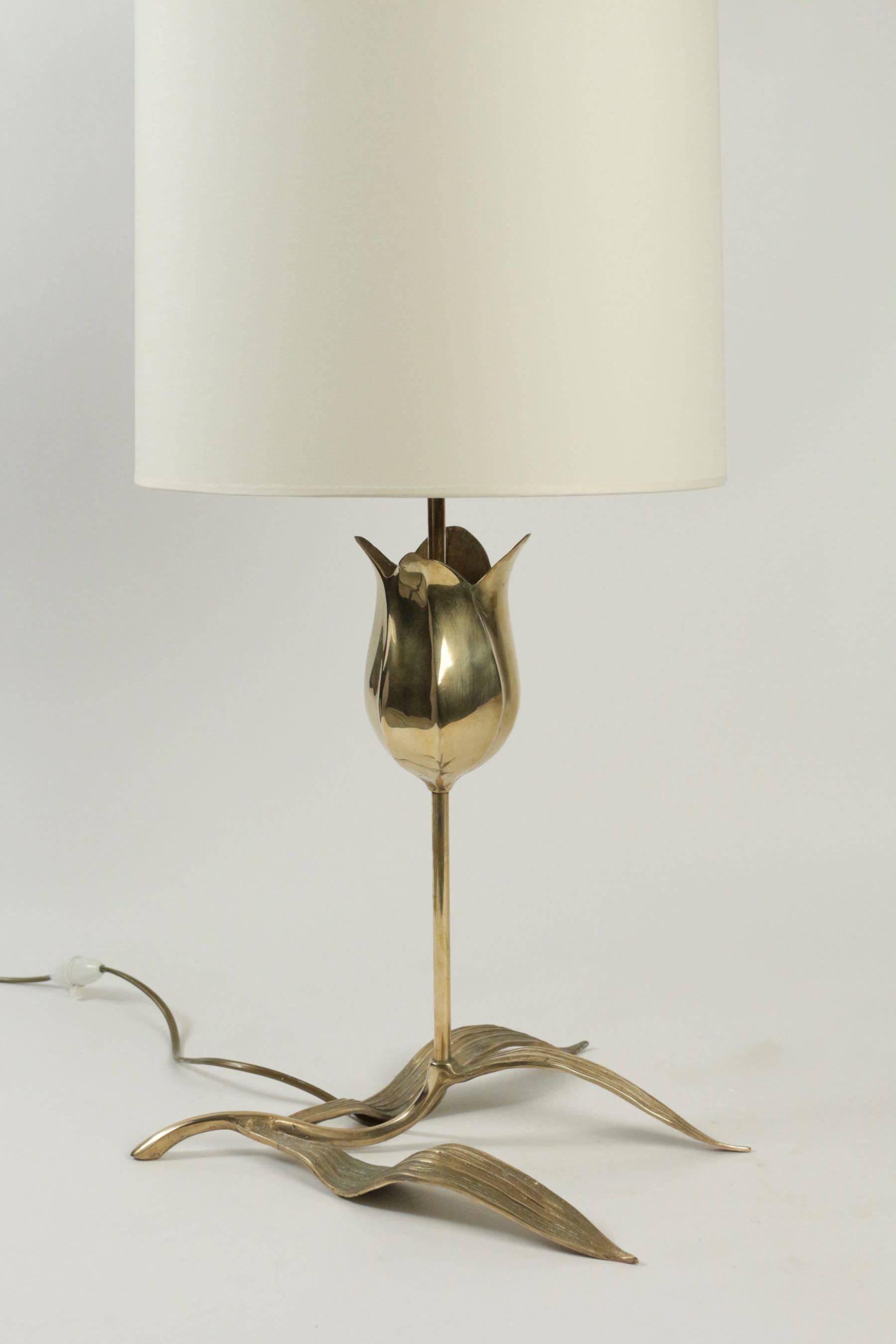 Gilt 1970s Brass Table Lamp Attributed to Chrystiane Charles