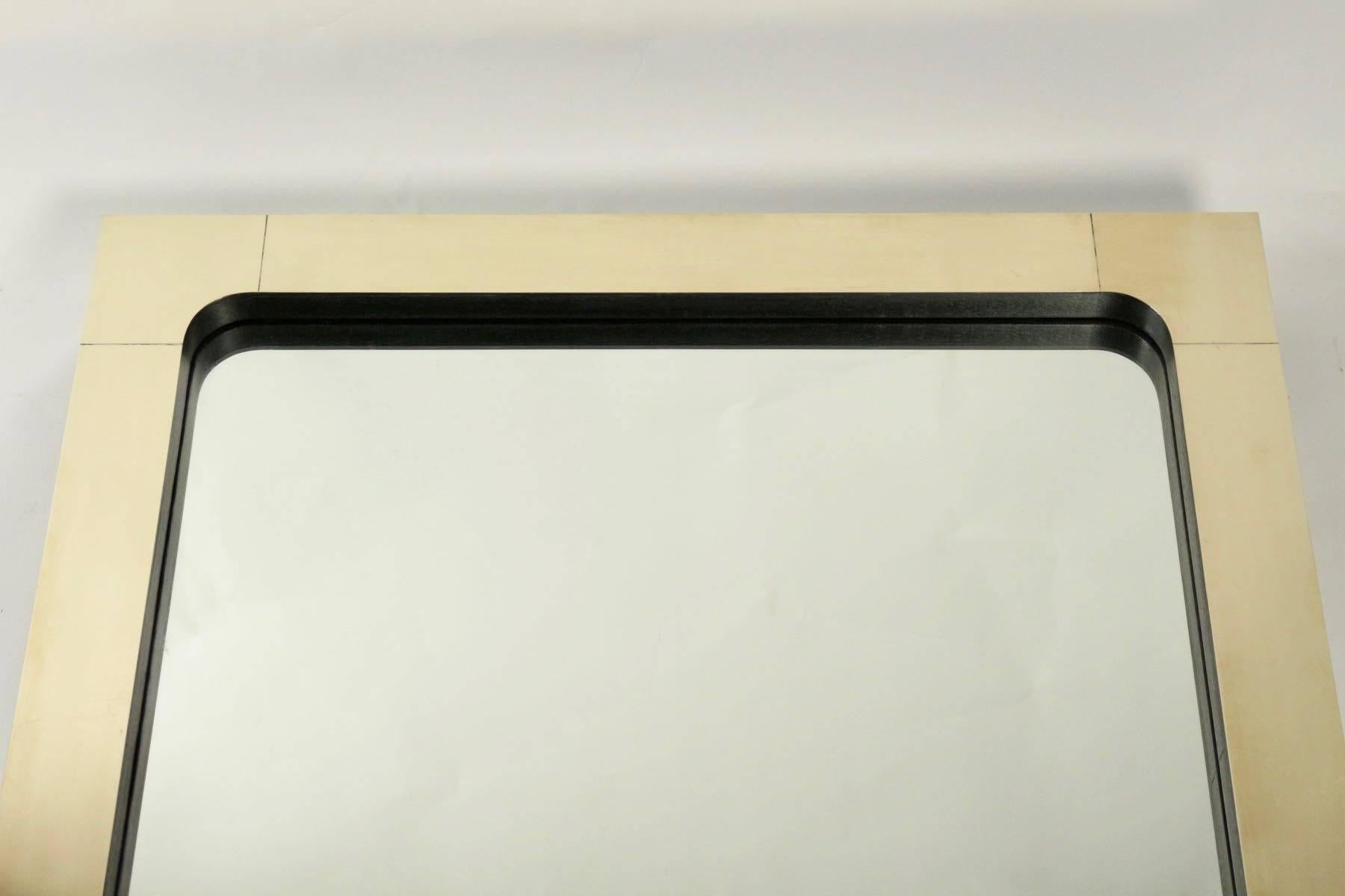 Late 20th Century 1970s Square Brass and Blackened Wood Mirror
