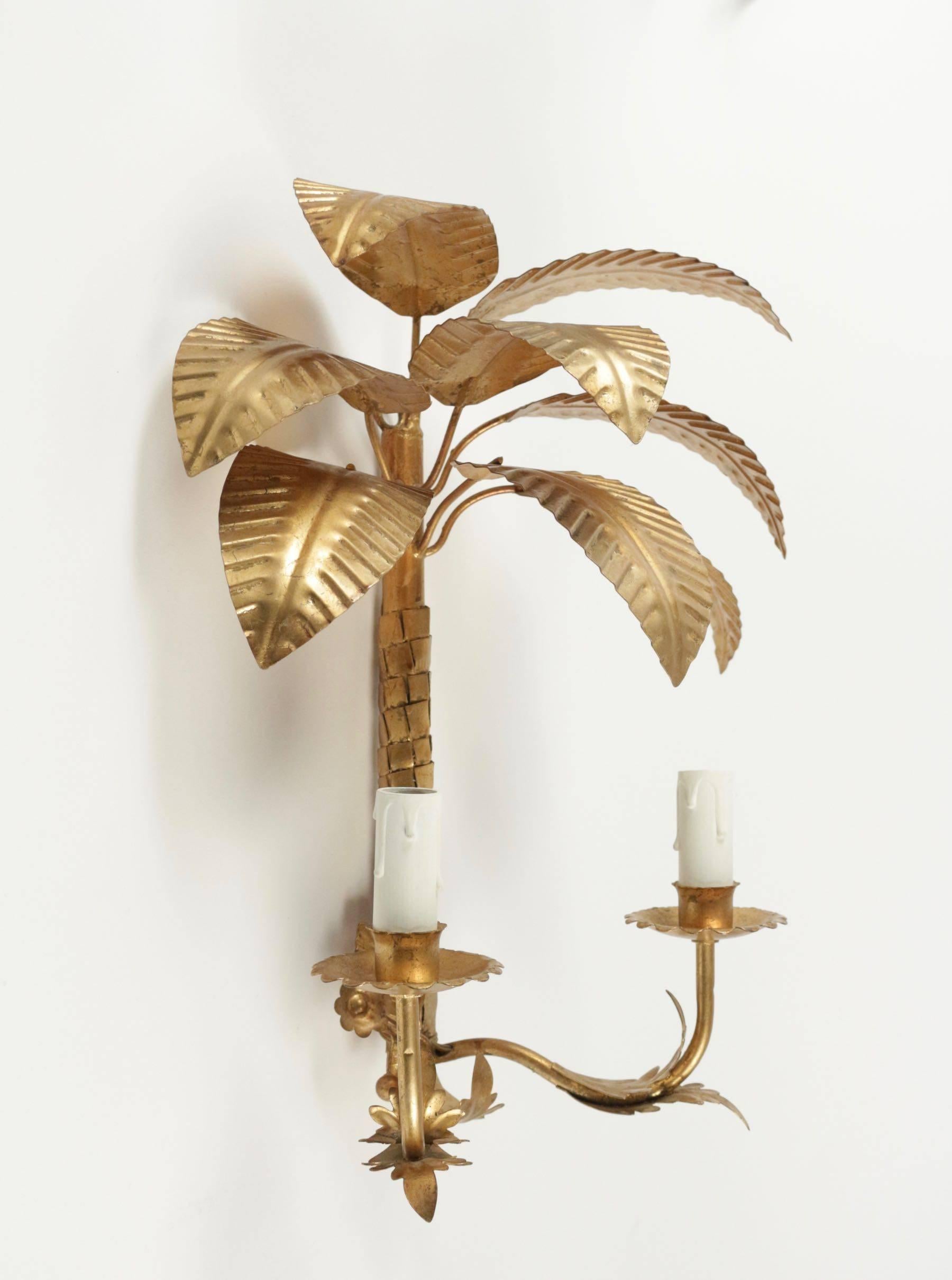 Mid-Century Modern 1960s Set of Three Palm Leaves Sconces Maison FlorArt
