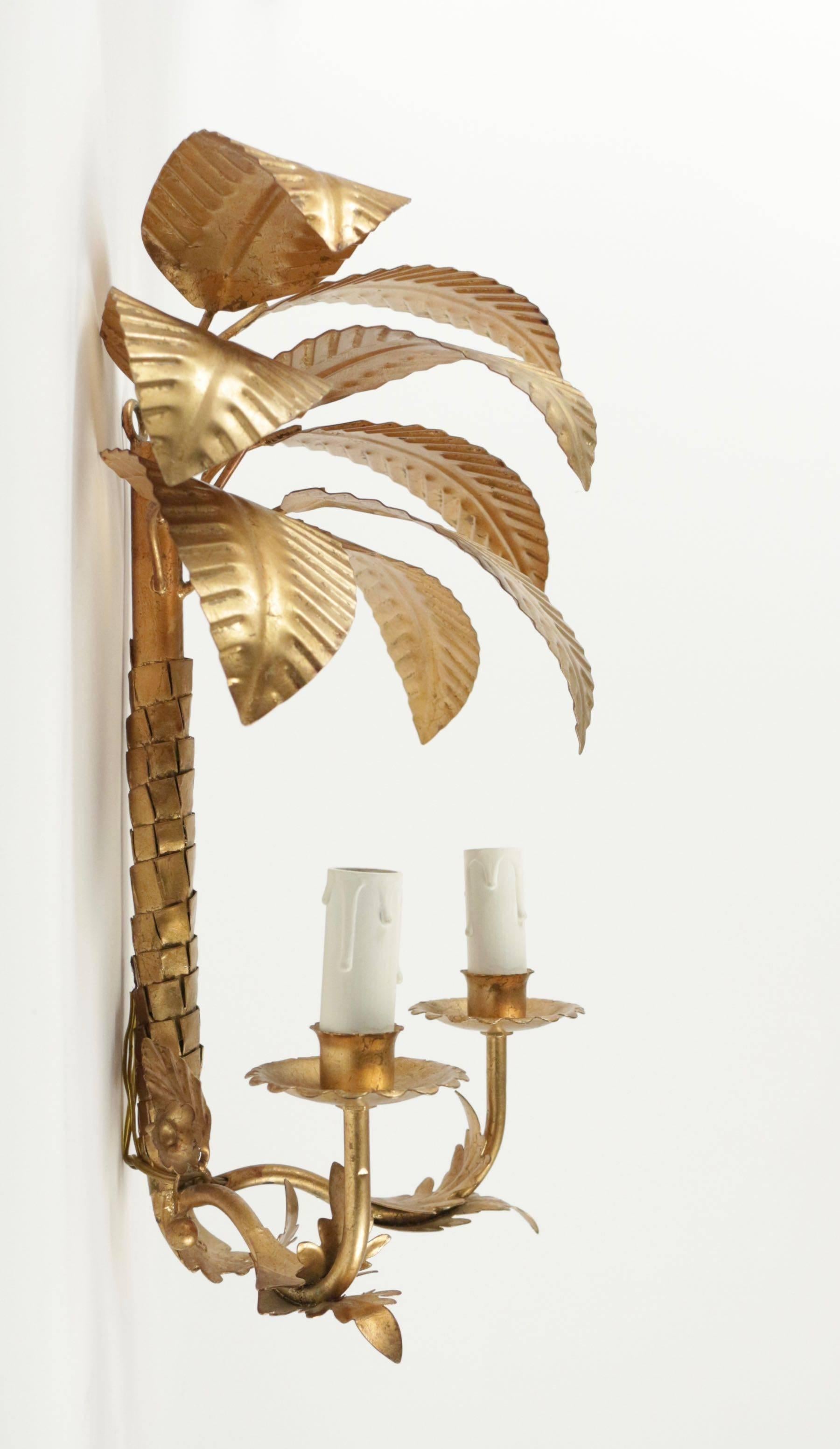 French 1960s Set of Three Palm Leaves Sconces Maison FlorArt