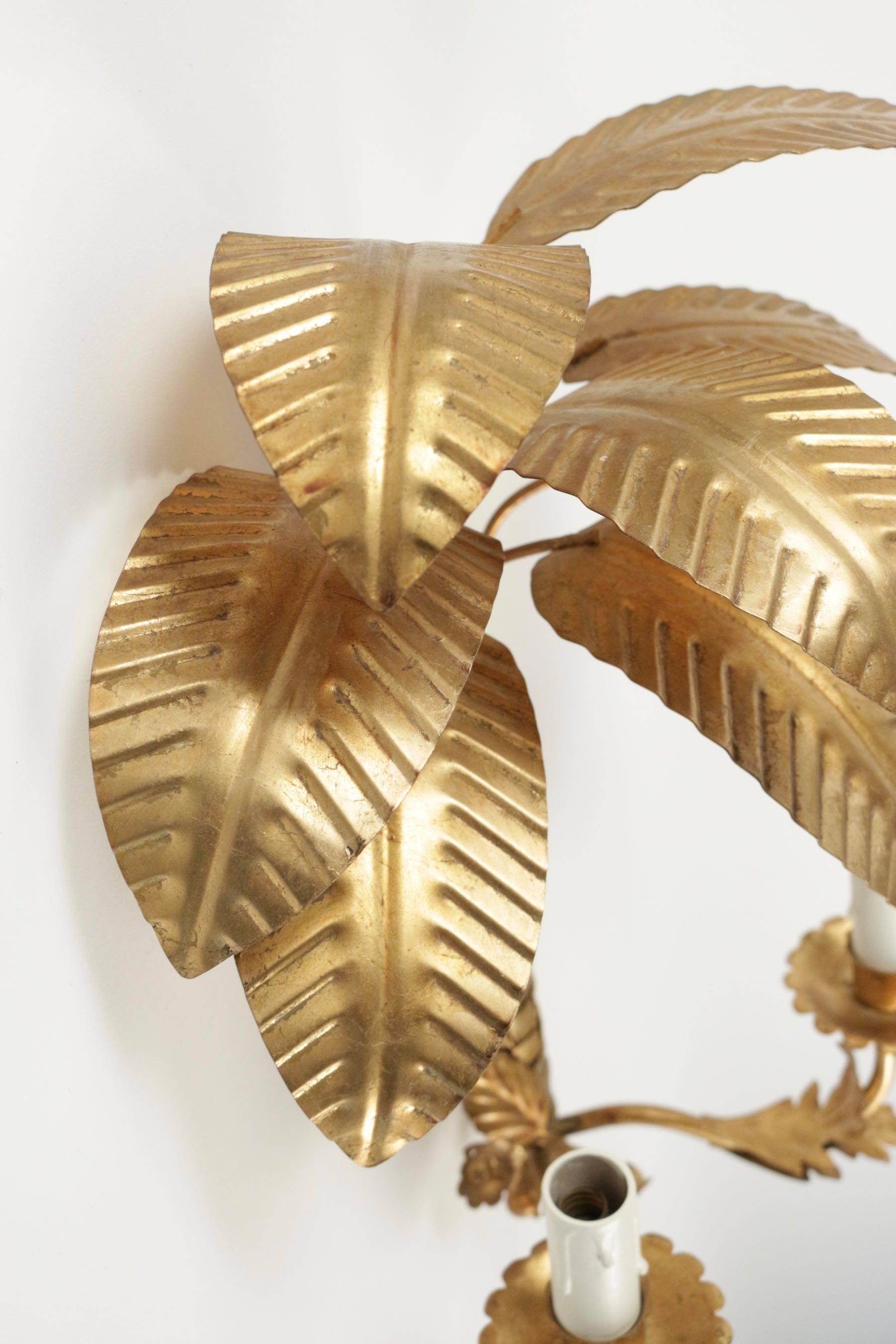 1960s Set of Three Palm Leaves Sconces Maison FlorArt In Good Condition In Saint-Ouen, FR