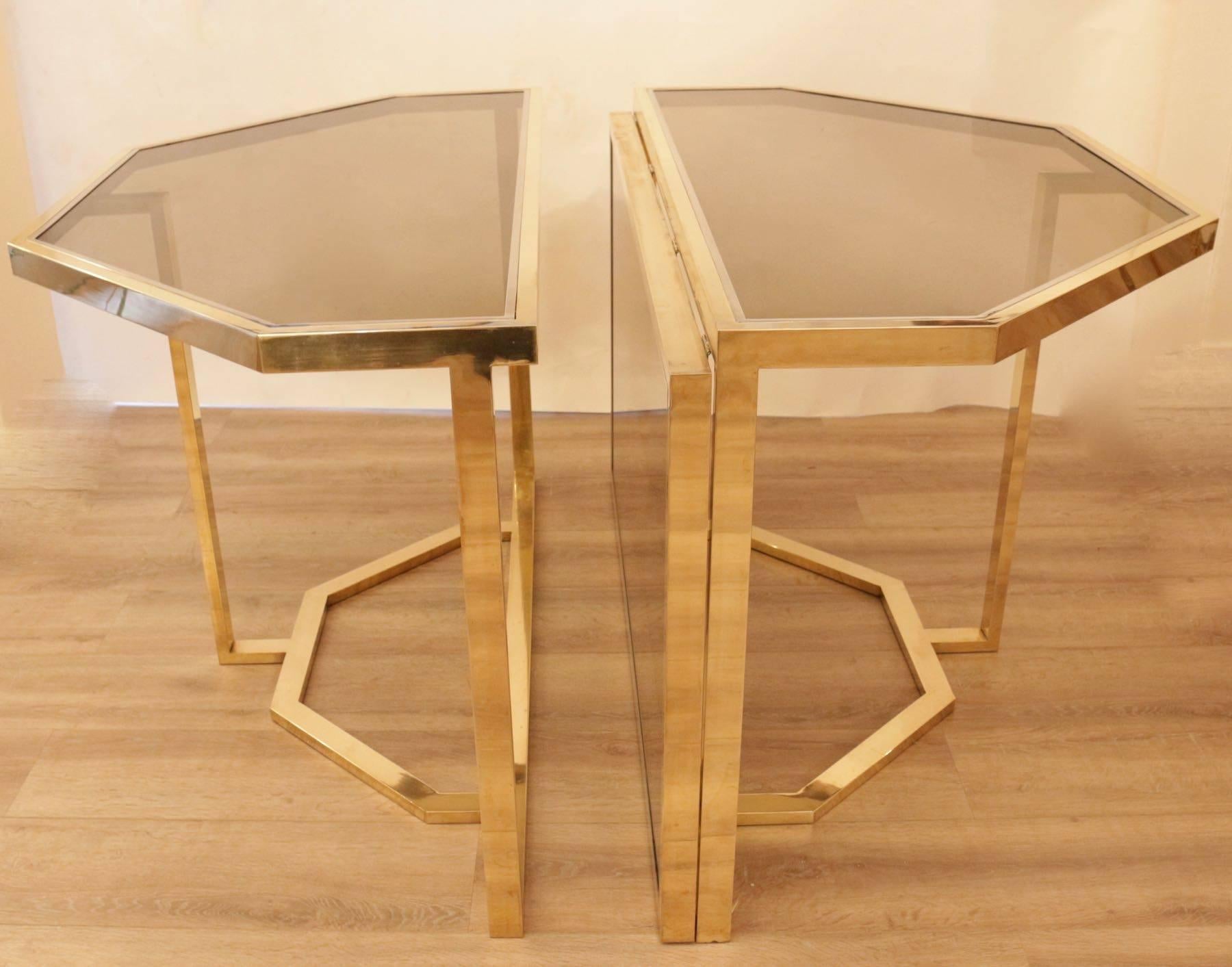 Mid-Century Modern 1970s Extending Dining Table, Brass and Chrome, Romeo Rega