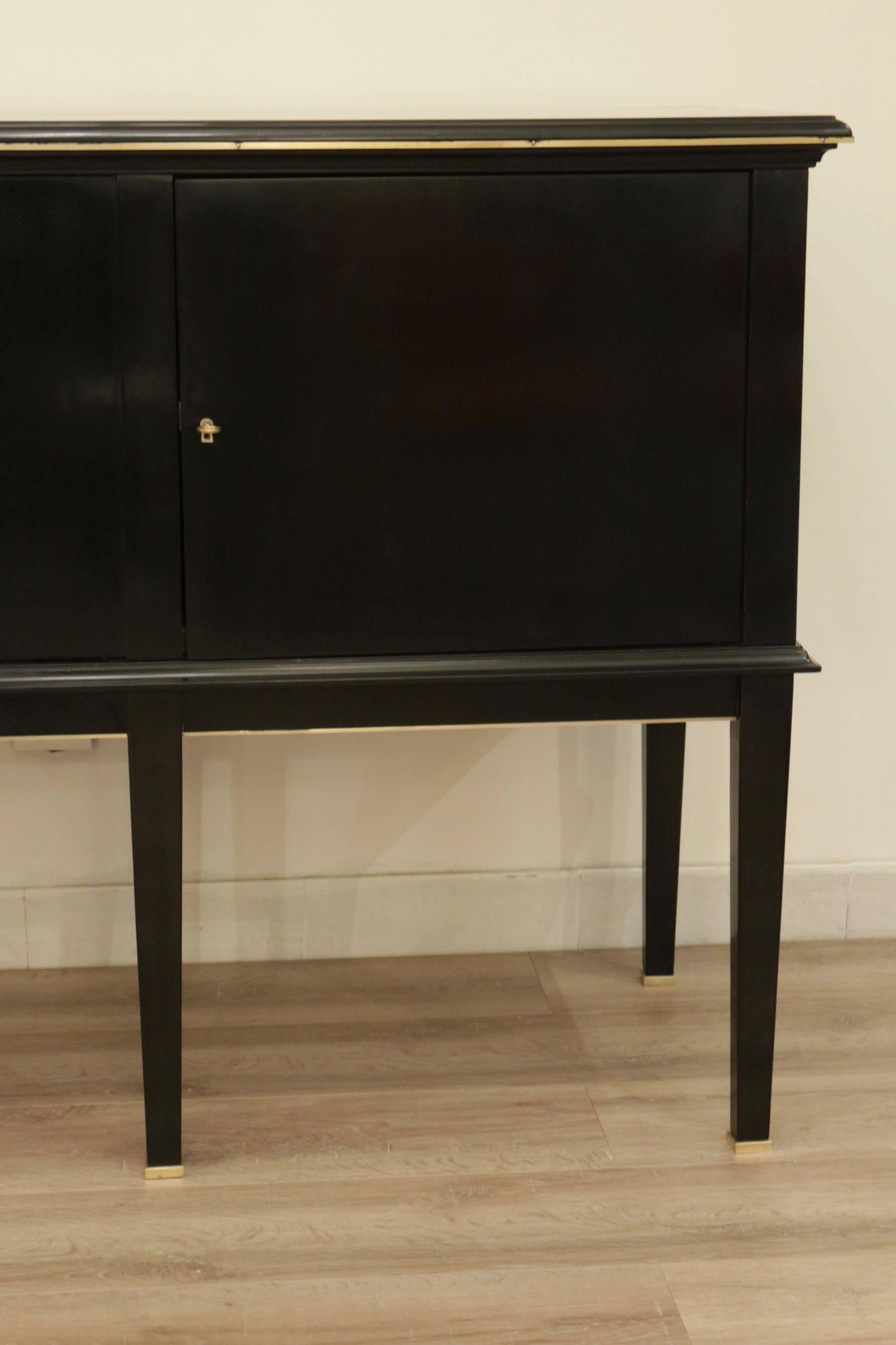 French 1940s Black Lacquered Sideboard Attributed to Maison Jansen