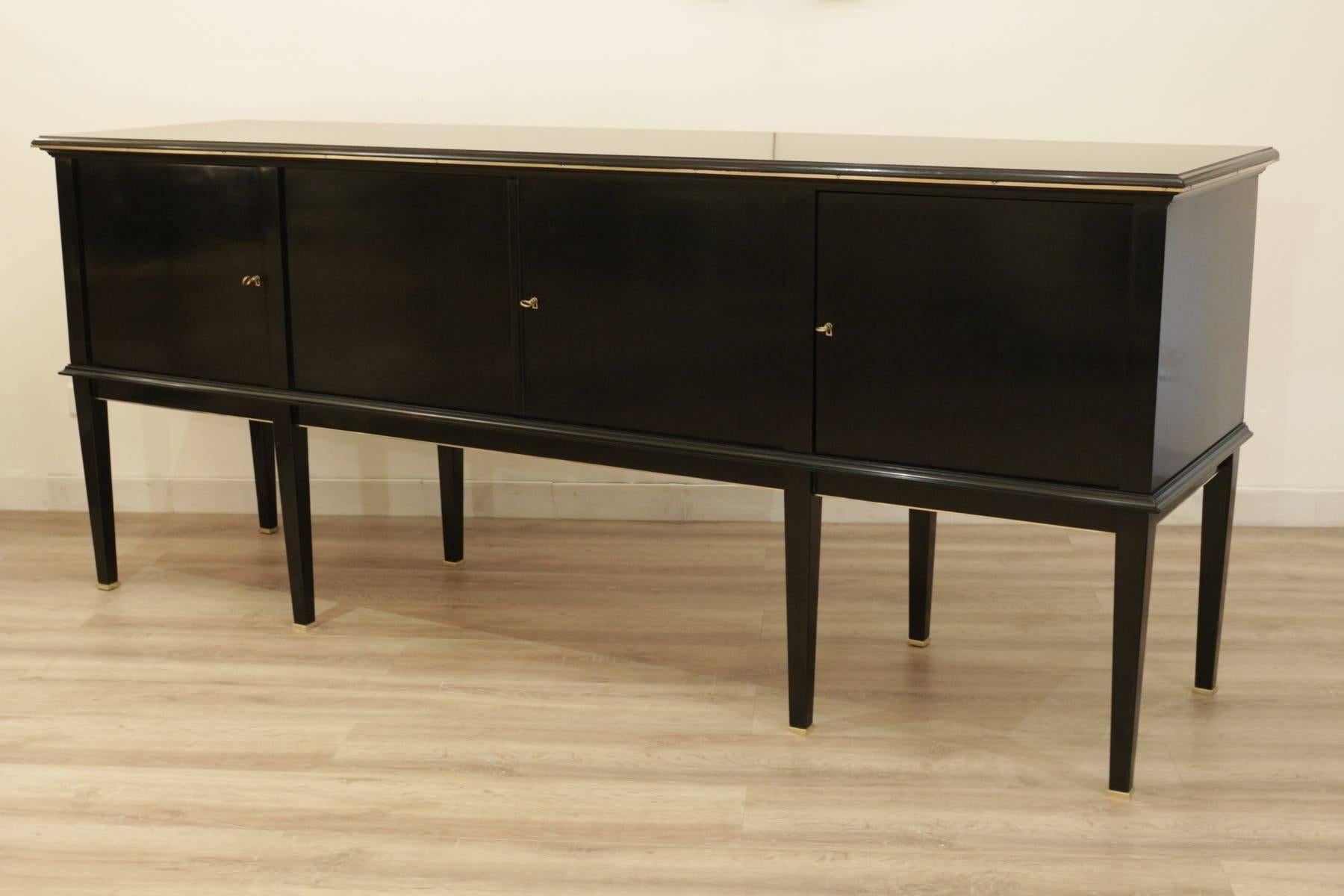 Wood 1940s Black Lacquered Sideboard Attributed to Maison Jansen