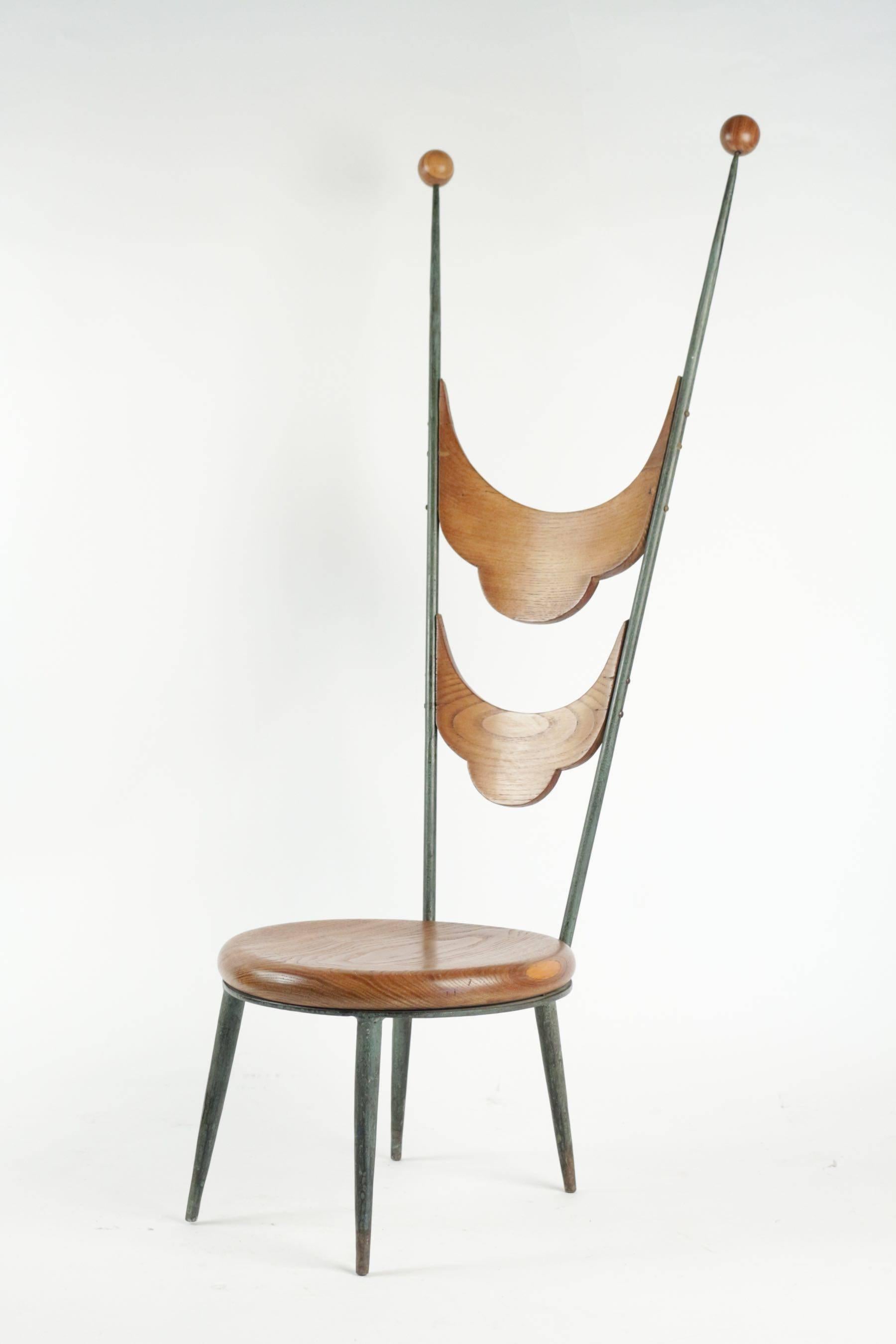 Italian 1920s Wood and Iron Low Chair by Sante Mingazzi