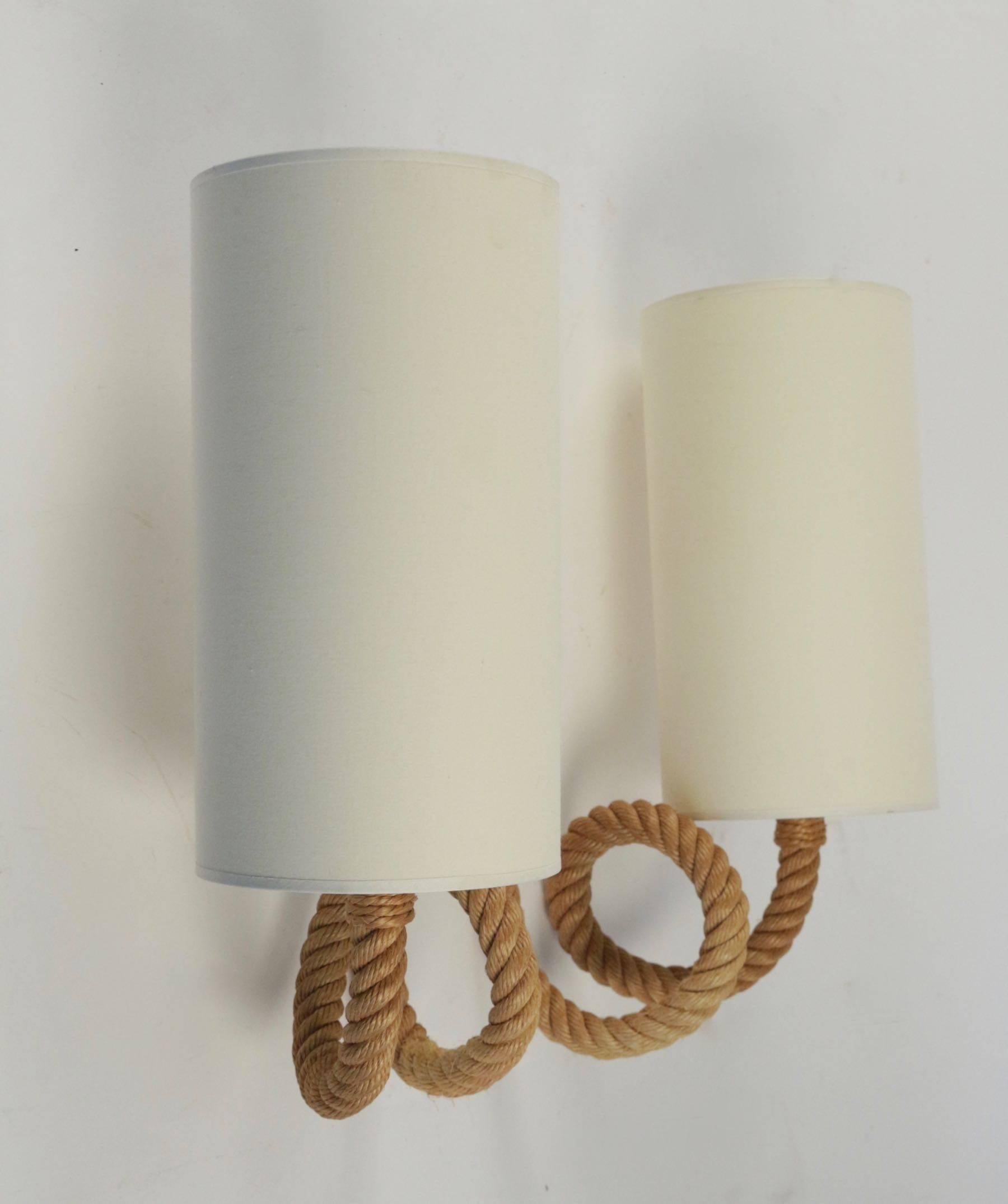 Rope 1950s Large Pair of Audoux and Minet Sconces