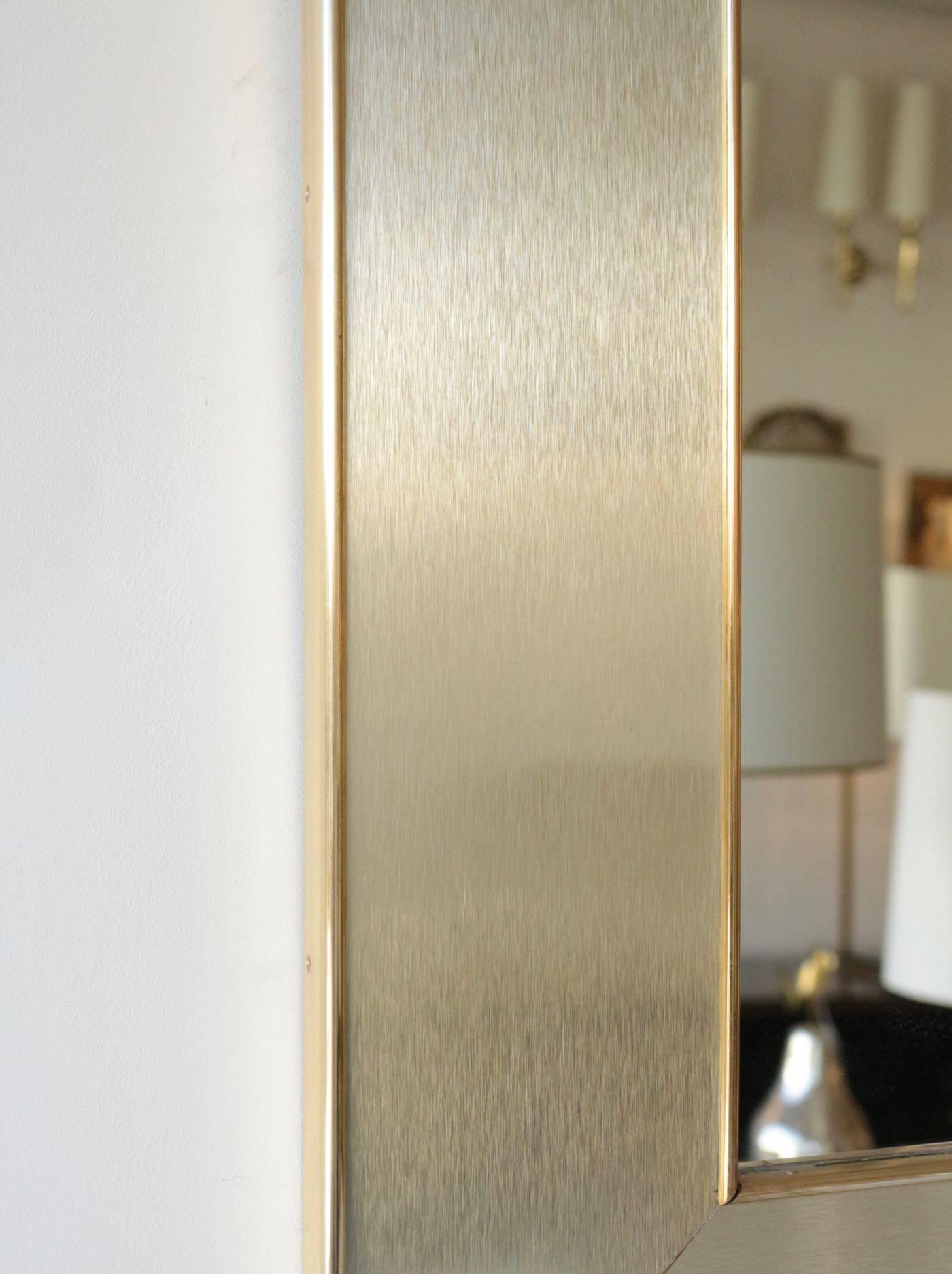 1970s Maison Honnoré Gilded Steel and Brass Mirror In Good Condition In Saint-Ouen, FR
