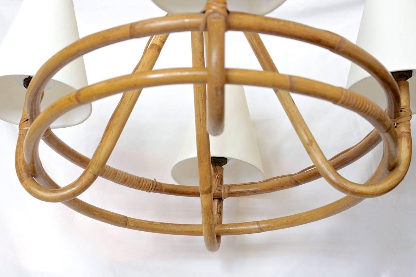 1950s Rattan Chandelier Attributed to Louis Sognot In Good Condition In Saint-Ouen, FR