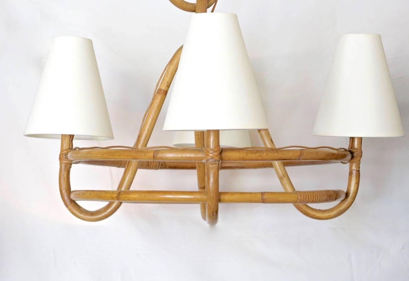1950s Rattan Chandelier Attributed to Louis Sognot 1