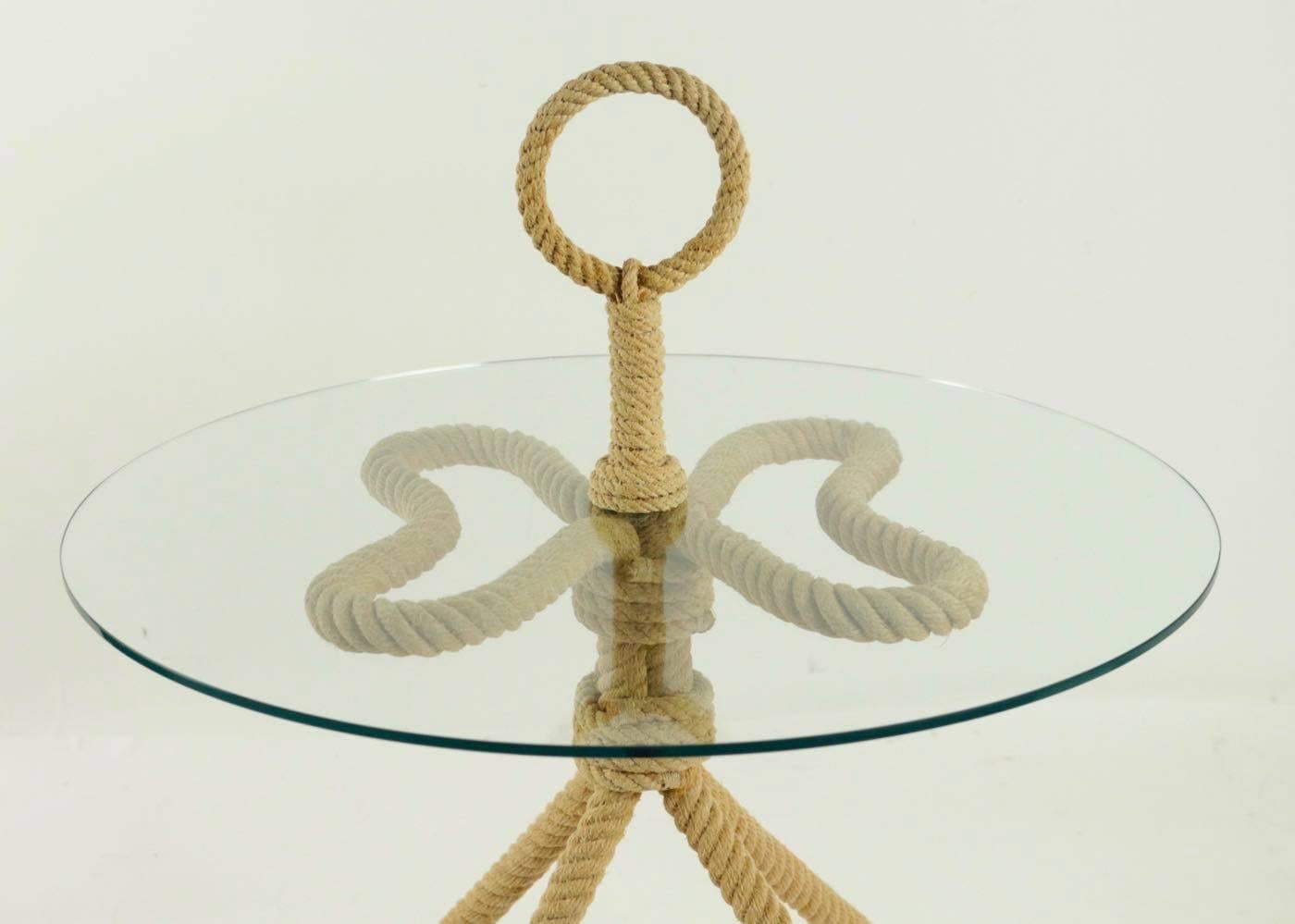 French 1960s Audoux and Minet Rope Gueridon Table