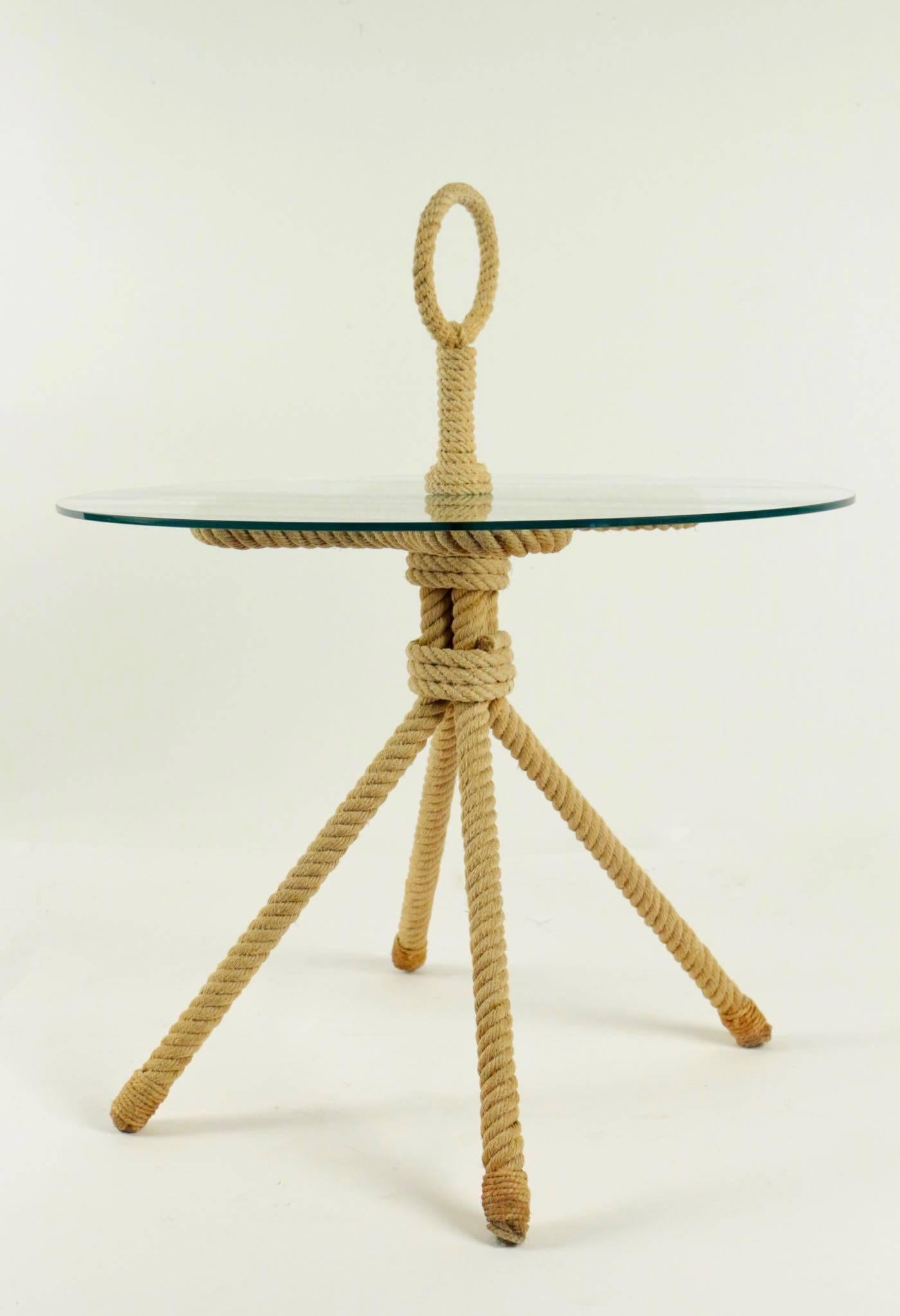 1960s Audoux and Minet Rope Gueridon Table In Good Condition In Saint-Ouen, FR