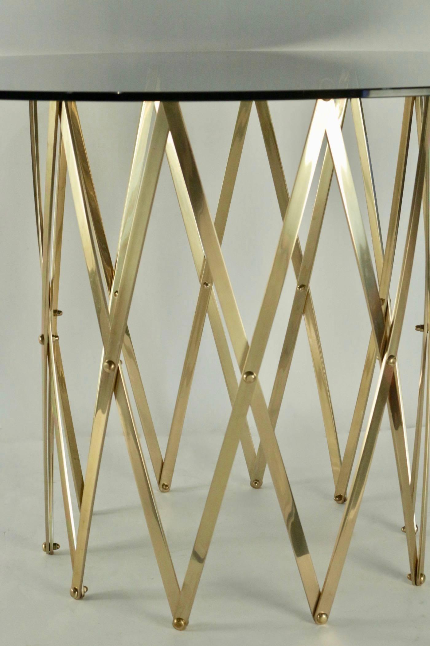 Mid-20th Century 1960s Maison Honoré Extensible Brass Cross Brace Table