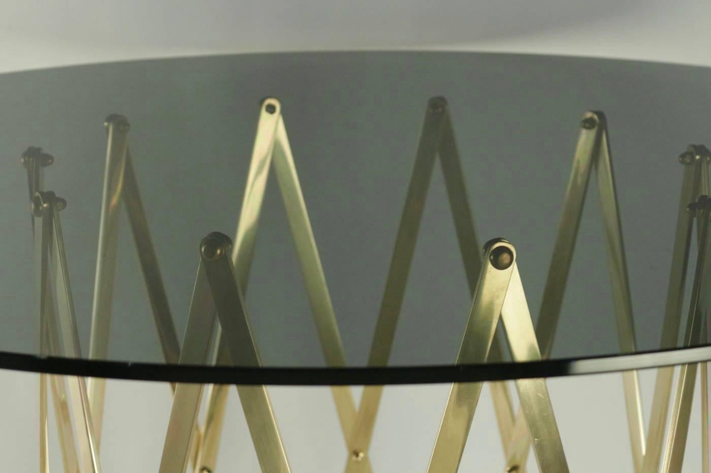 1960s Maison Honoré Extensible Brass Cross Brace Table 1