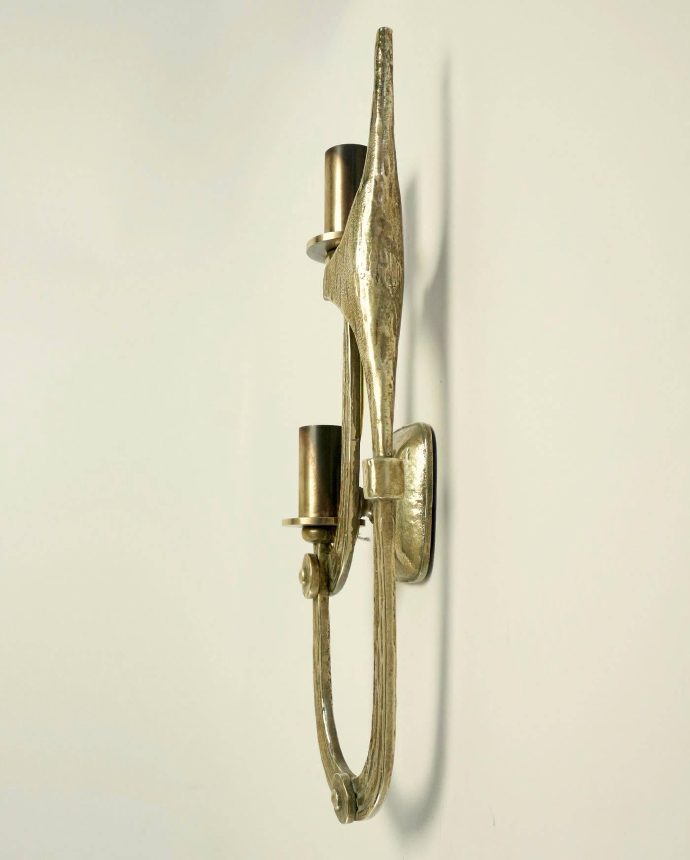 1970s Pair of Brutalist Bronze Sconces  Angelo Brotto In Good Condition In Saint-Ouen, FR