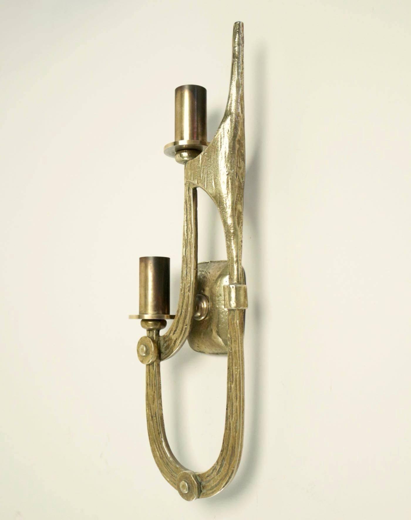 Late 20th Century 1970s Pair of Brutalist Bronze Sconces  Angelo Brotto