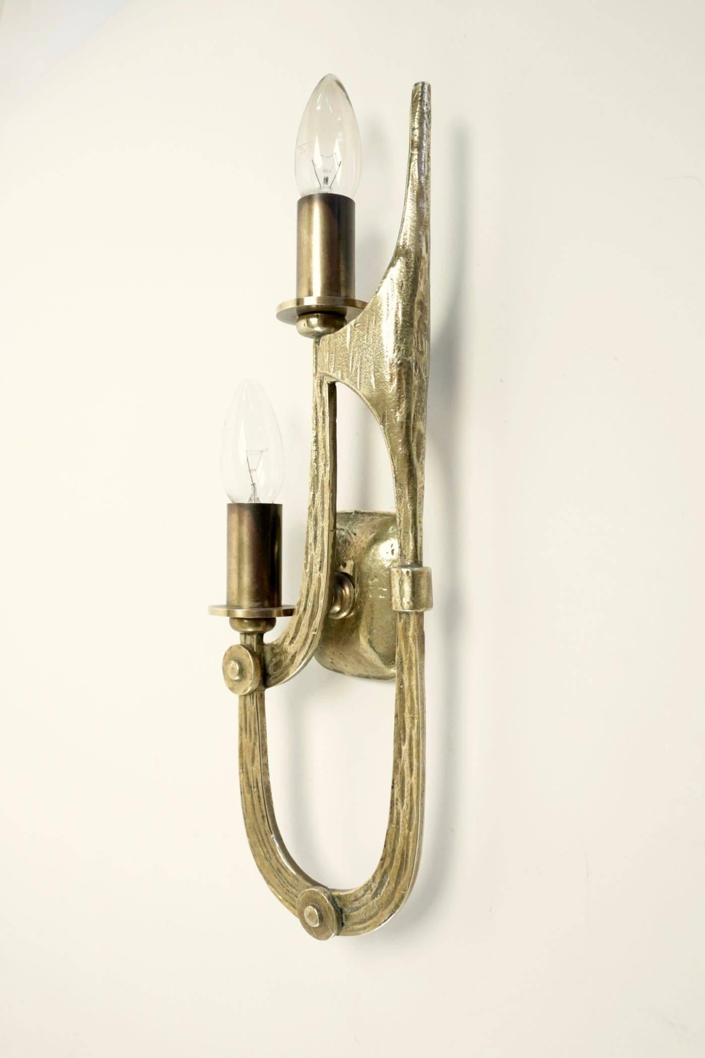 1970s Pair of Brutalist Bronze Sconces  Angelo Brotto 1