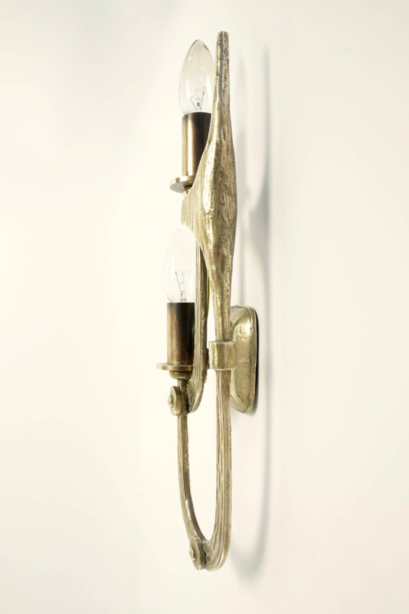 1970s Pair of Brutalist Bronze Sconces  Angelo Brotto 2