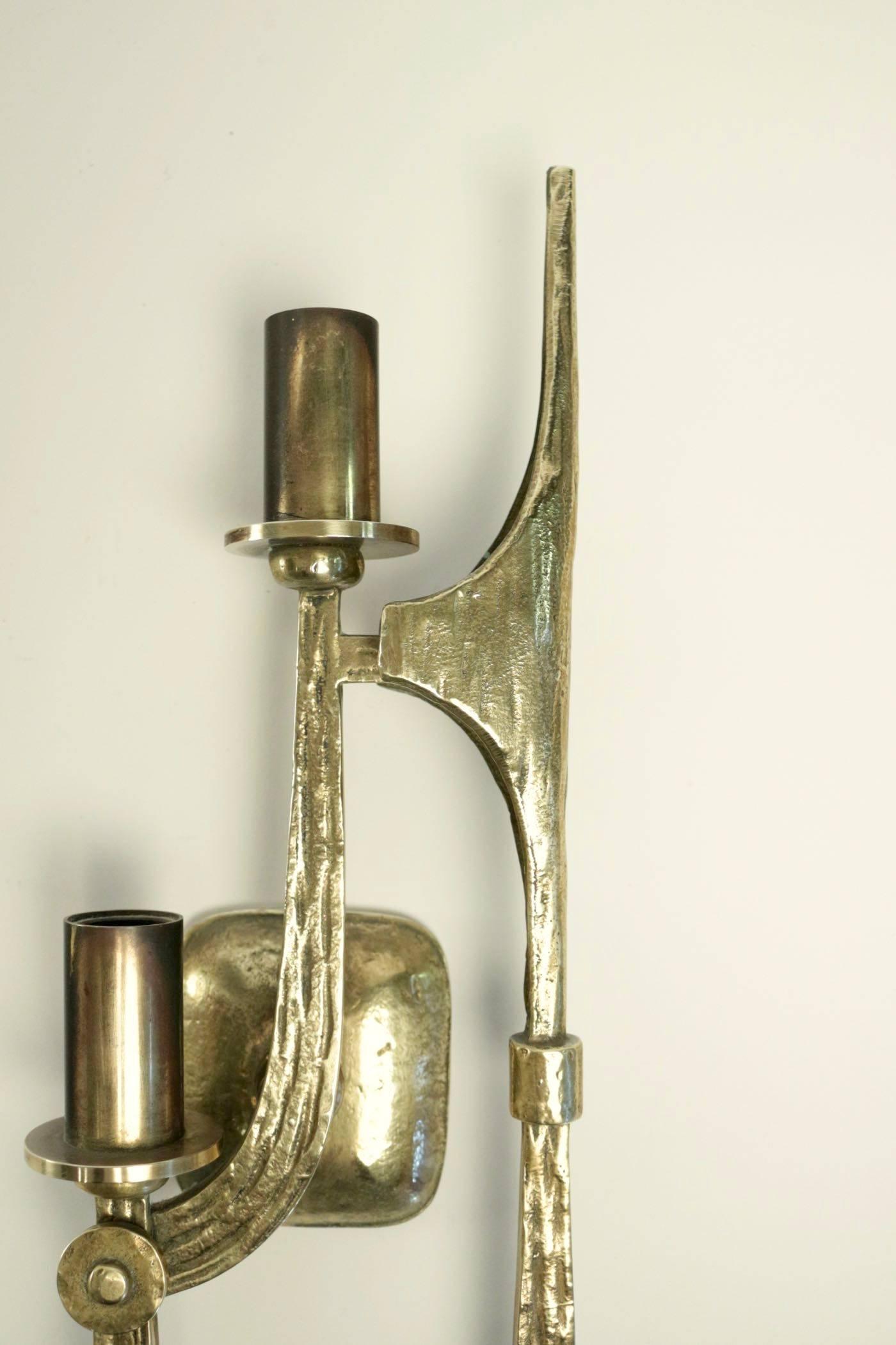 1970s Pair of Brutalist Bronze Sconces  Angelo Brotto 3