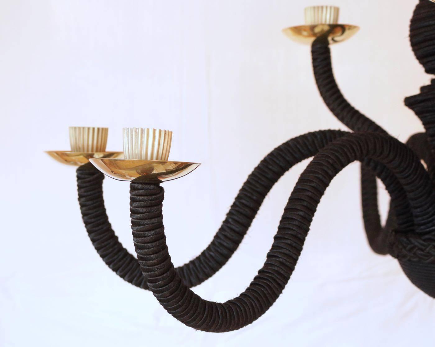 French 1960 Pair of Chandeliers in Black Trimmings Maison Honoré