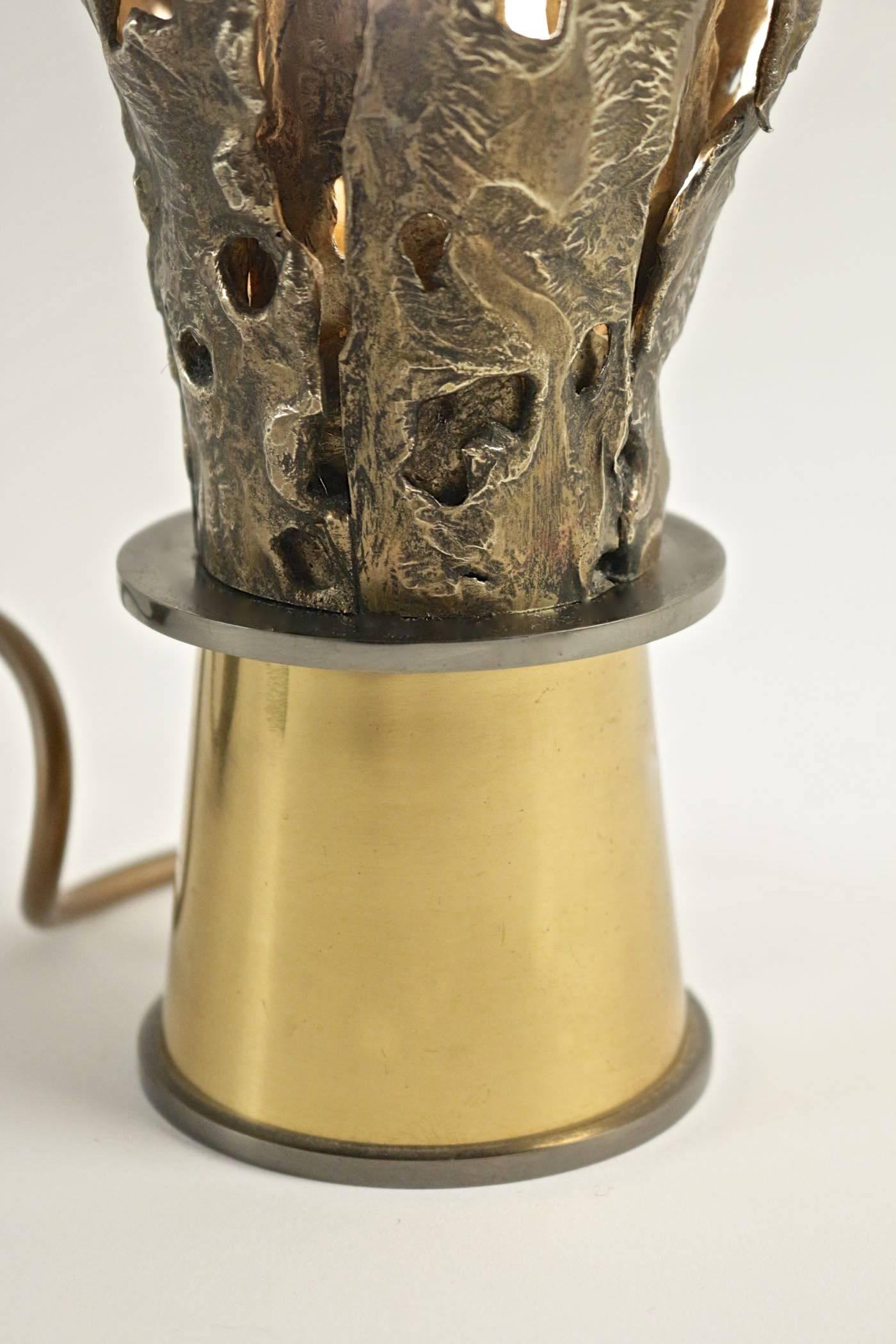 French 1970s Brutalist Bonze and Brass Table Lamp
