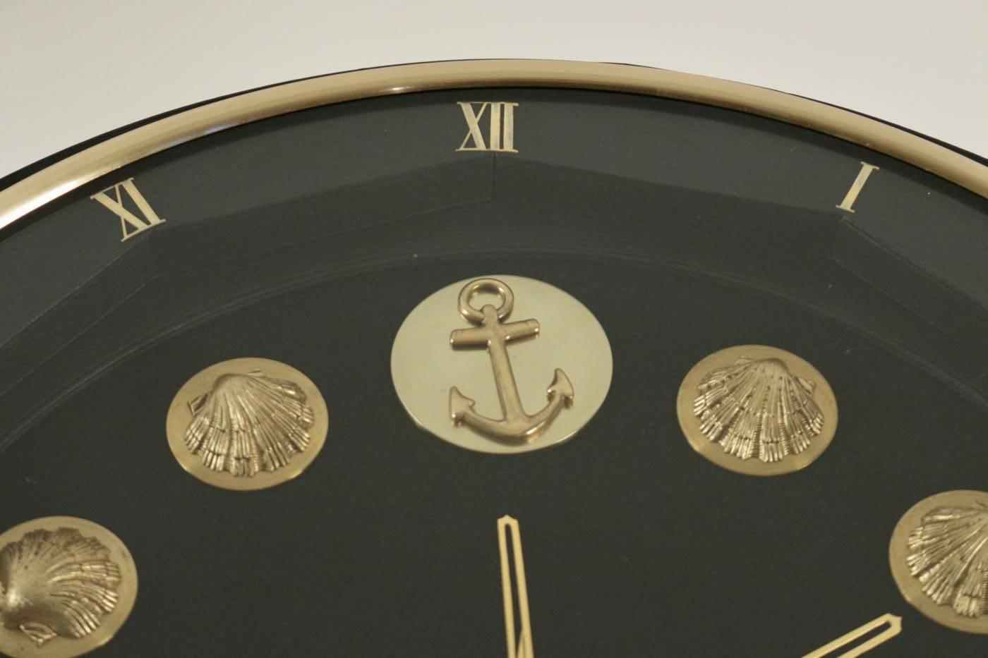 Brass 1950 Rare Jacques Adnet Marine Clock Gueridon