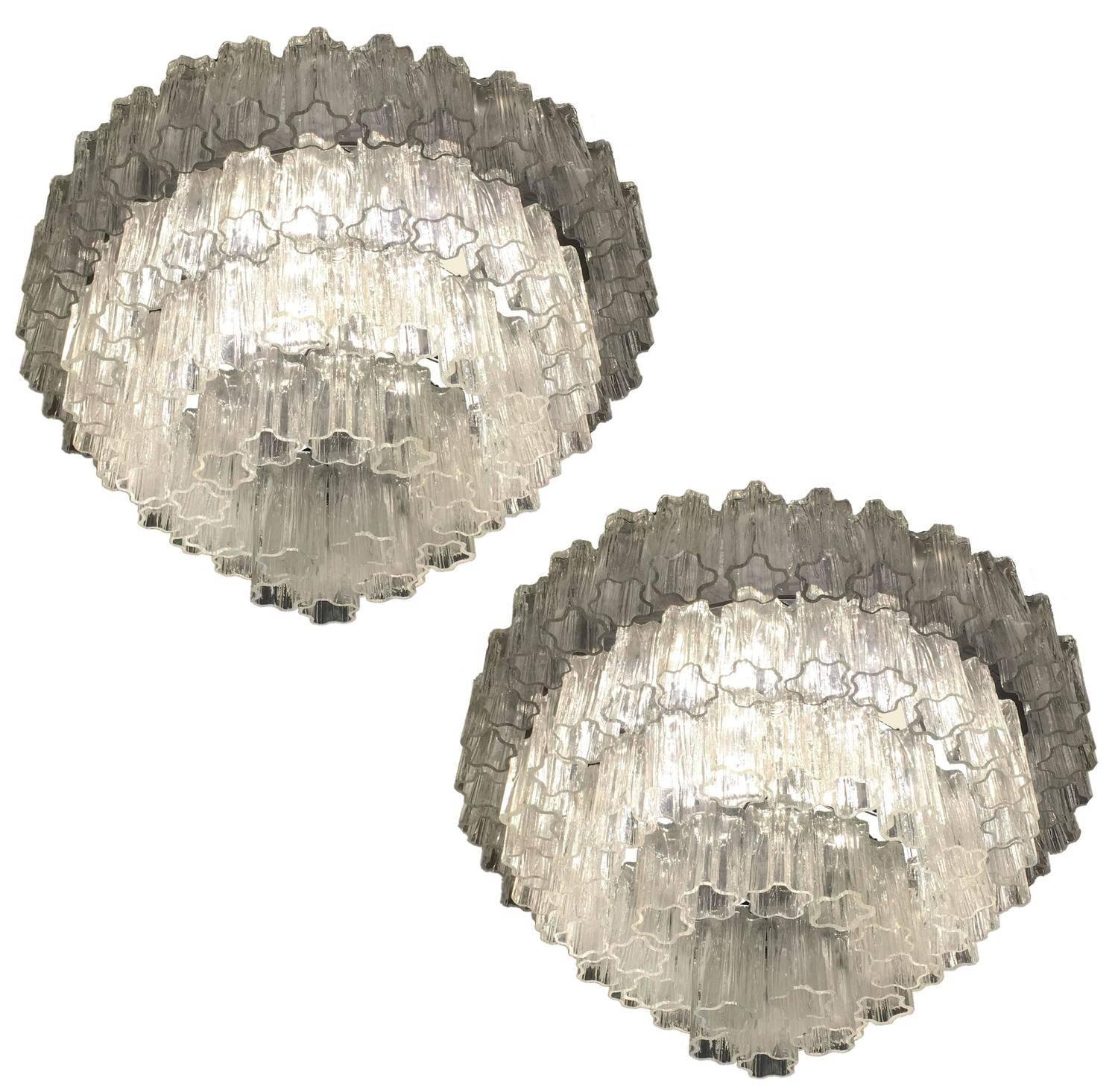 Spectacular Pair of Murano Chandeliers by Toni Zuccheri for Venini, 1960s