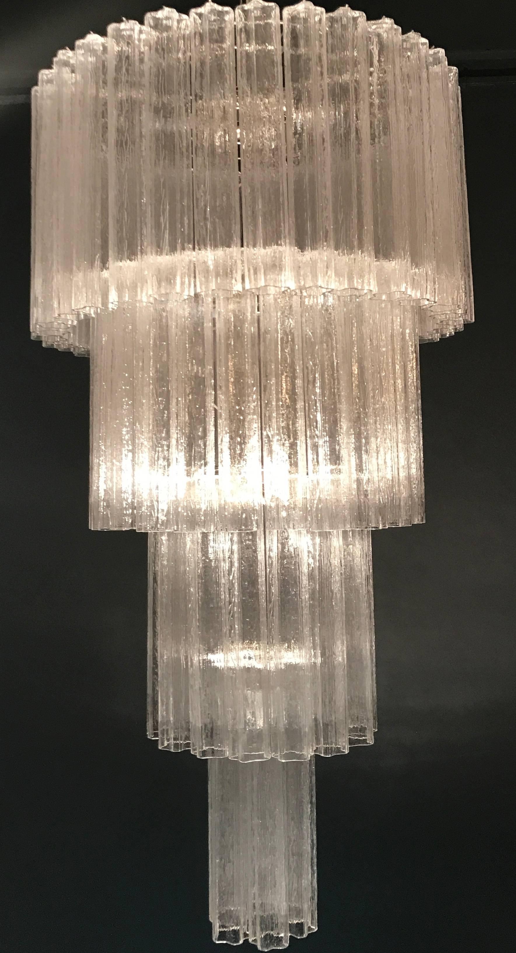 Monumental Pair of Italian Tronchi Murano Glass  Chandeliers  1980s 2