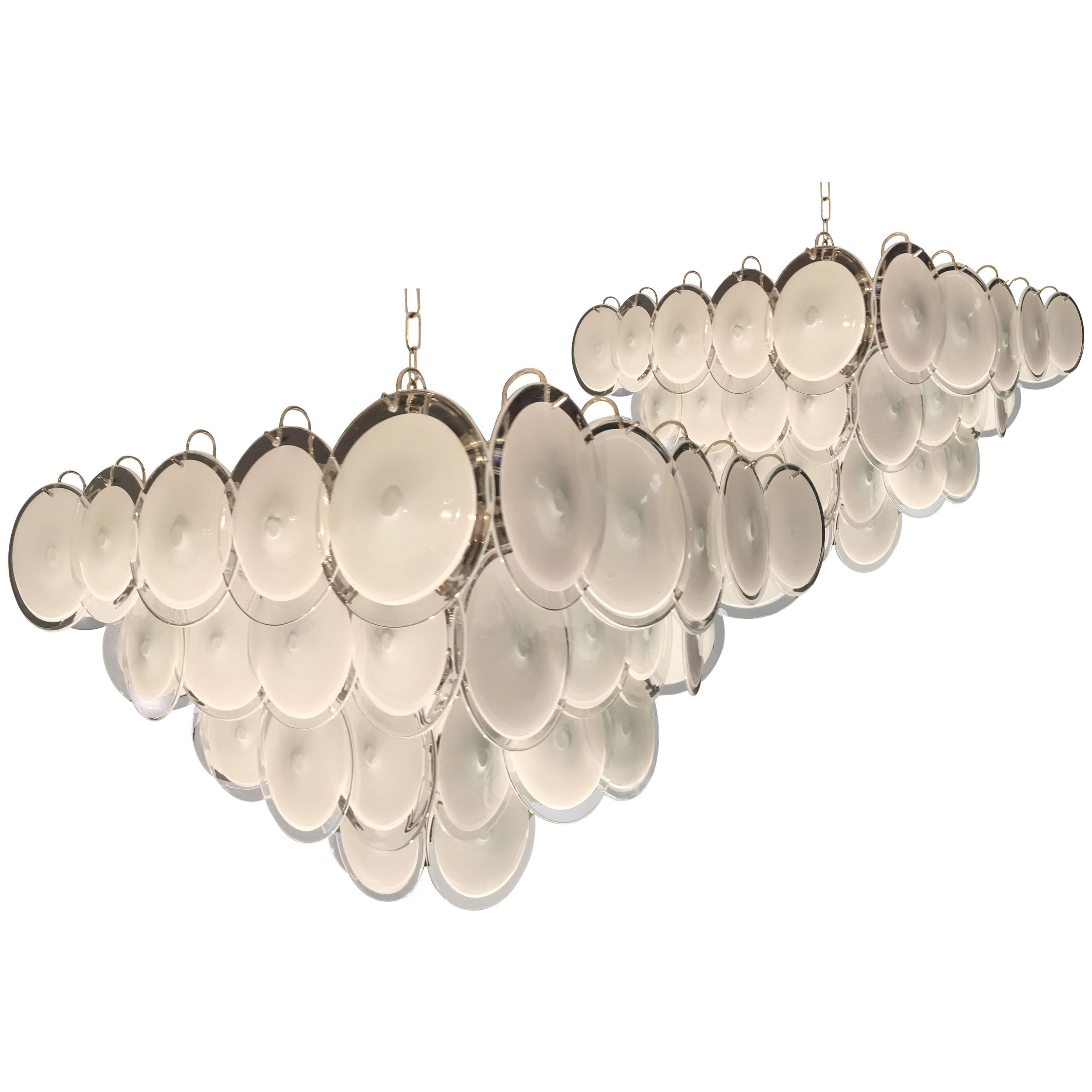 Pair of Modern Vistosi Disc Murano Glass  Chandelier, 1970s