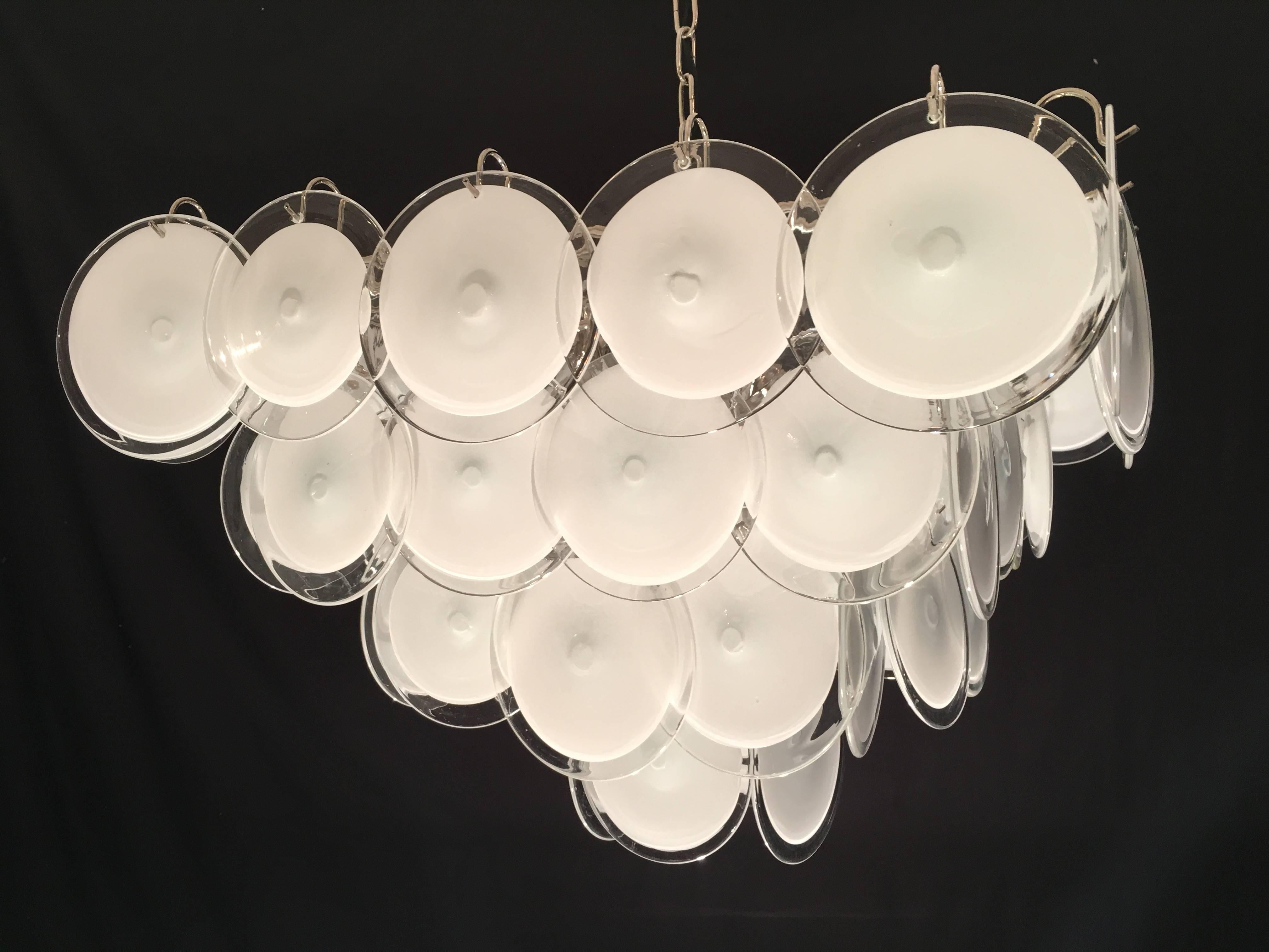 Italian Pair of Modern Vistosi Disc Murano Glass  Chandelier, 1970s For Sale