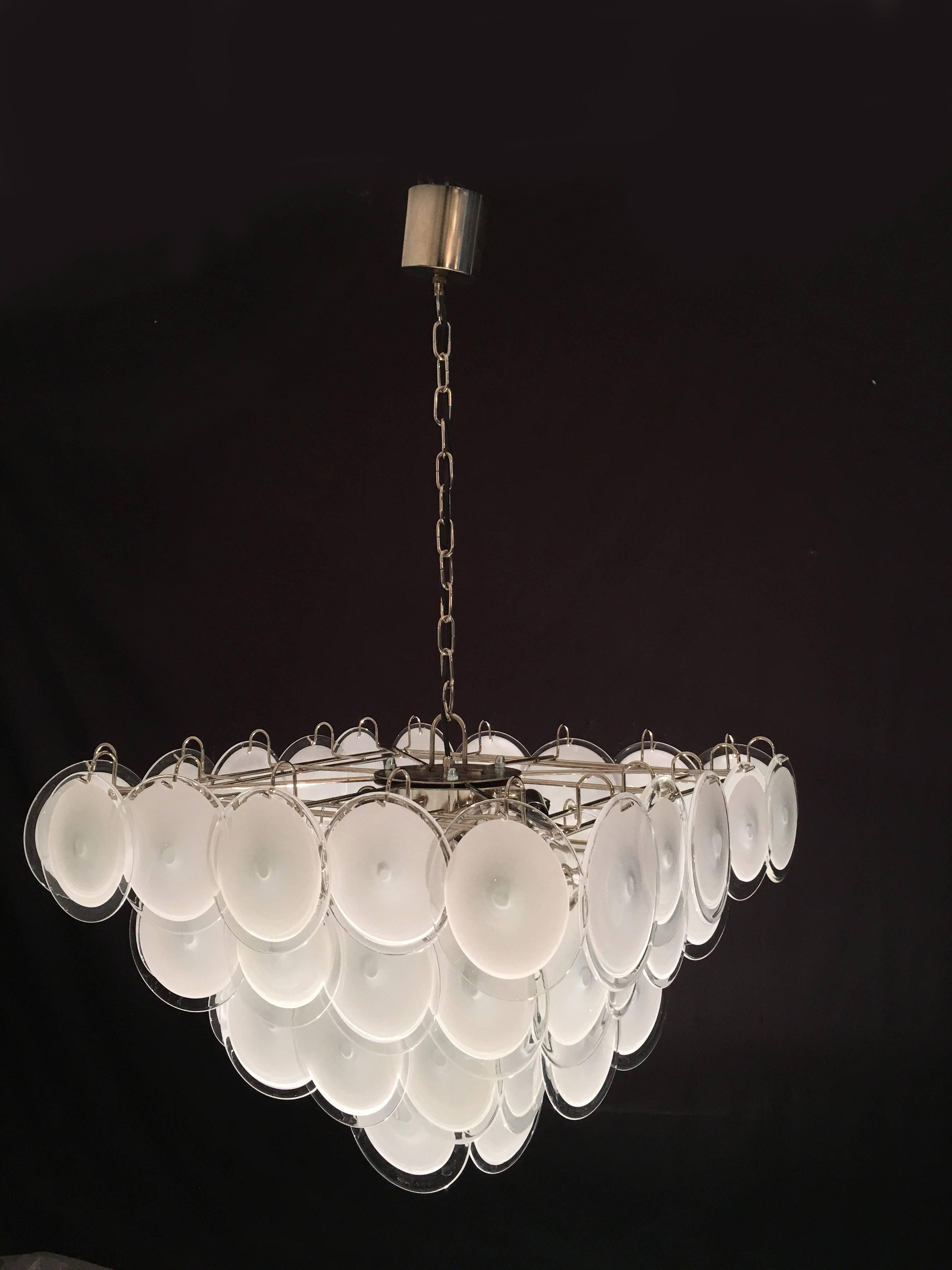 Pair of Modern Vistosi Disc Murano Glass  Chandelier, 1970s For Sale 3