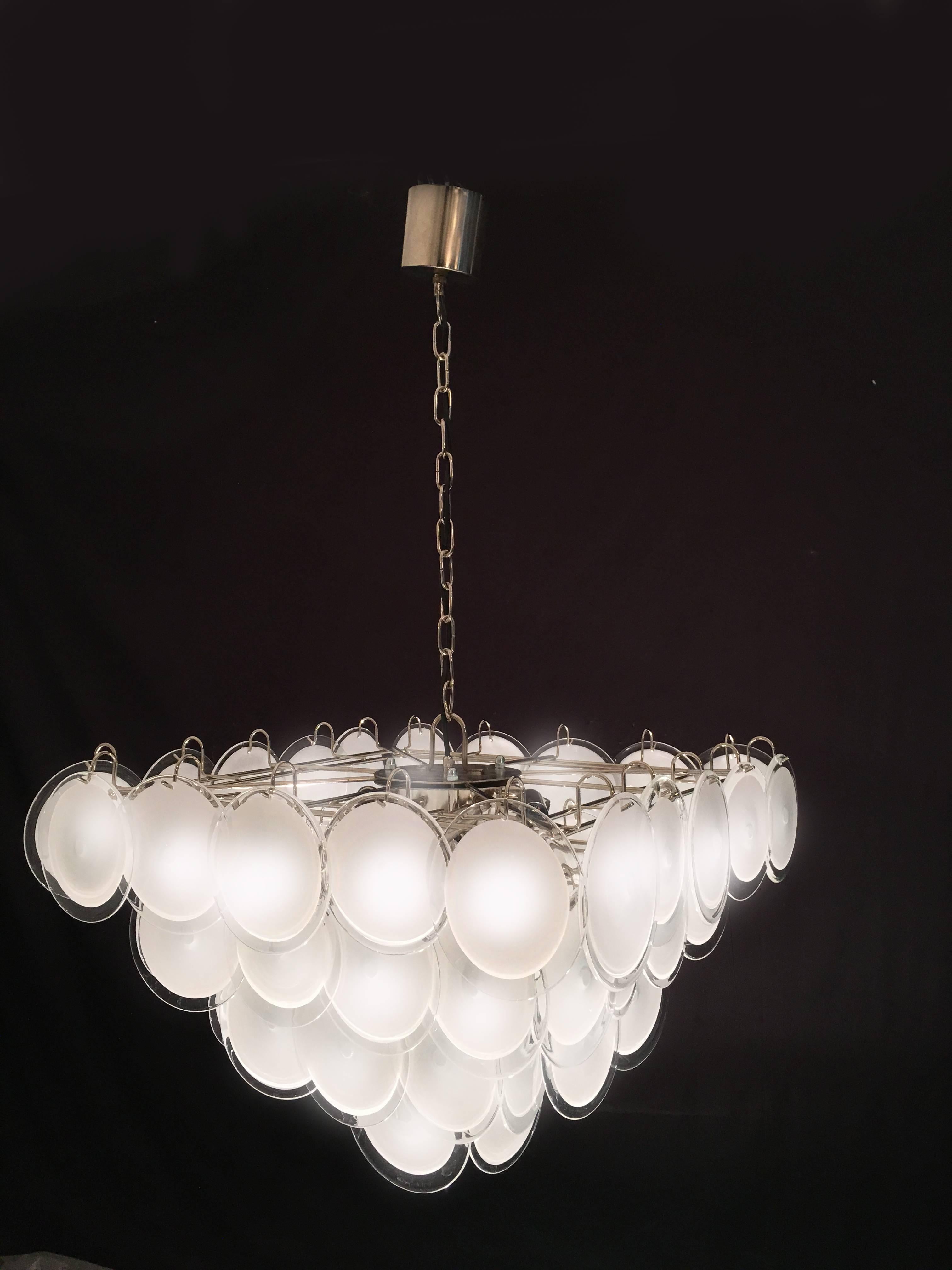 Pair of Modern Vistosi Disc Murano Glass  Chandelier, 1970s For Sale 4