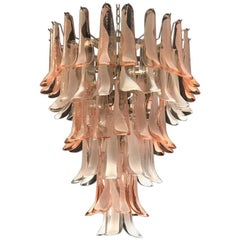 Murano Glass Pink and White Petals Chandelier Italian Modern, 1980s