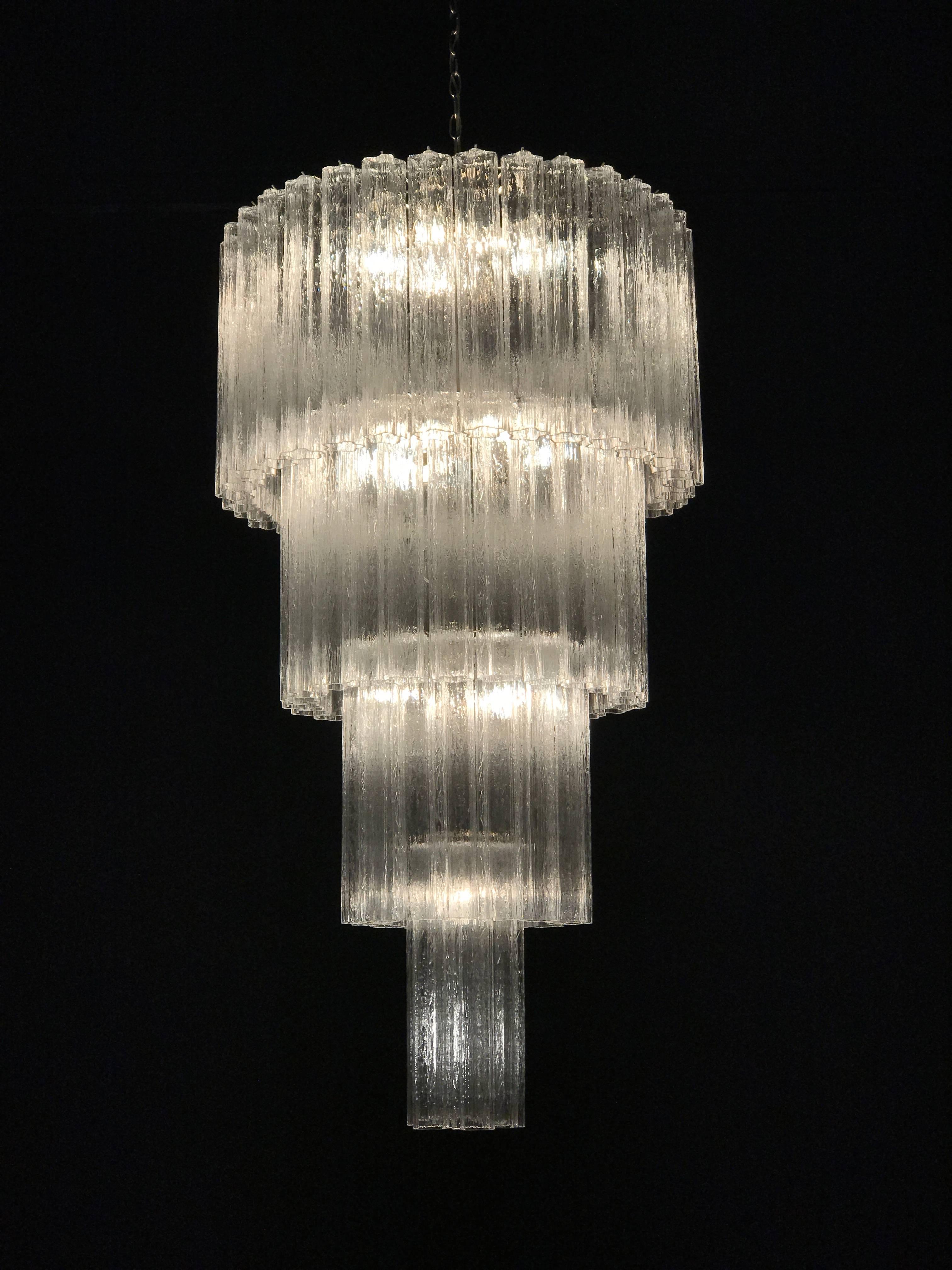 Late 20th Century Monumental Pair of Italian Tronchi Chandeliers Murano, 1980s For Sale
