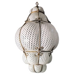 Venetian Lantern in Murano Reticello Glass, 1940s
