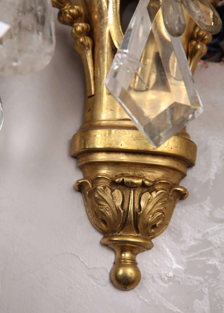 Pair of French Gilt Bronze and Rock Crystal Wall Lights or Sconces Neoclassical For Sale 11