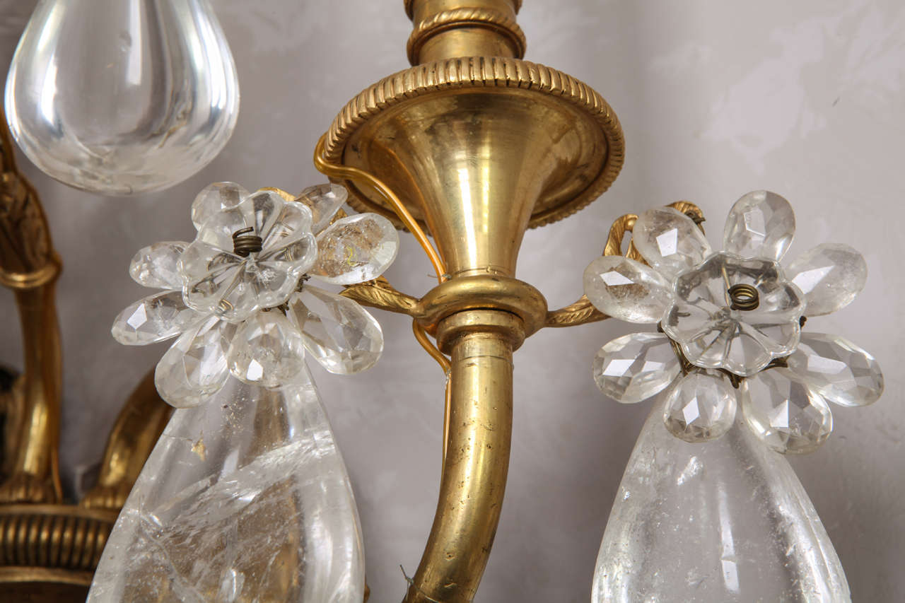 Pair of French Gilt Bronze and Rock Crystal Wall Lights or Sconces Neoclassical For Sale 13